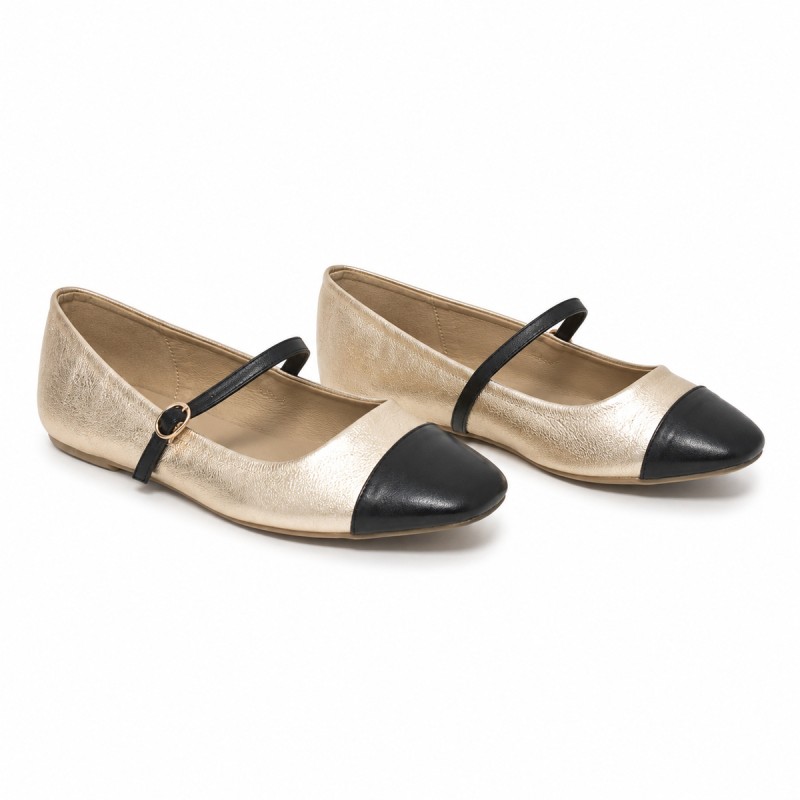 Bailarina Merceditas Para Mujer, Dorado Y Negro. Montevita Romaza 105317