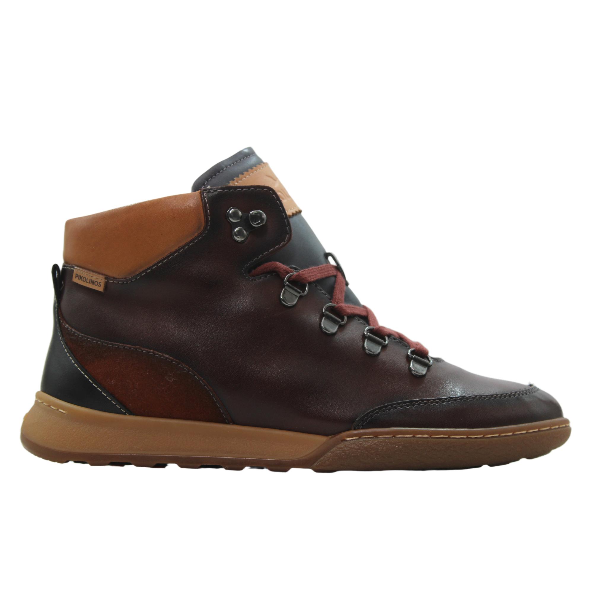 Pikolinos W7C-8582C1 Botines deportivos de piel, cordones montañero y cremallera, suela goma, para señora
