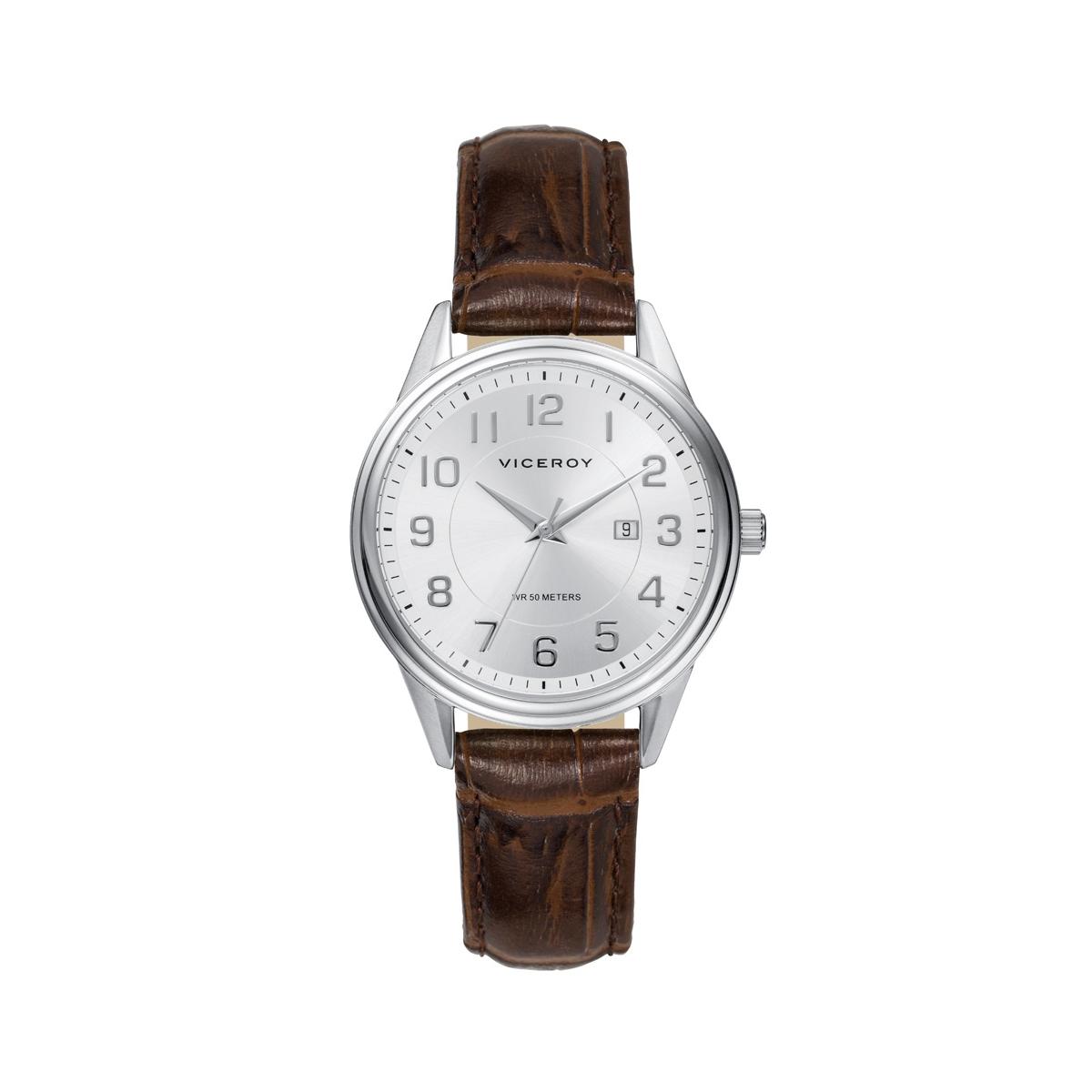 Reloj Viceroy 401106-05 Analógico Cuarzo Esfera Plateada Correa Marrón