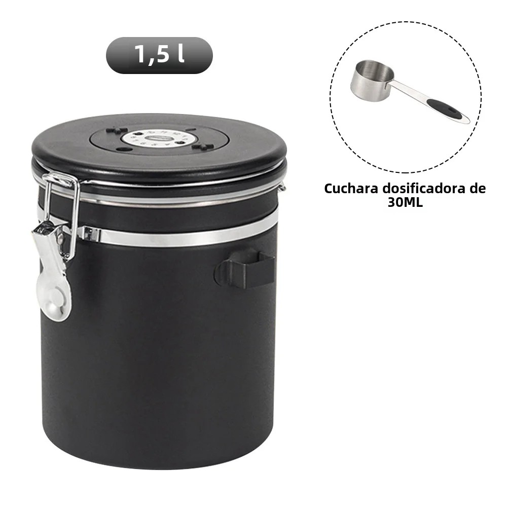 Set De Contenedor De Café Airtight En Acero Inoxidable Con Cuchara Para Almacenamiento De Polvo De Café O Té Tamaño 1.2L/1.5L/1.8L