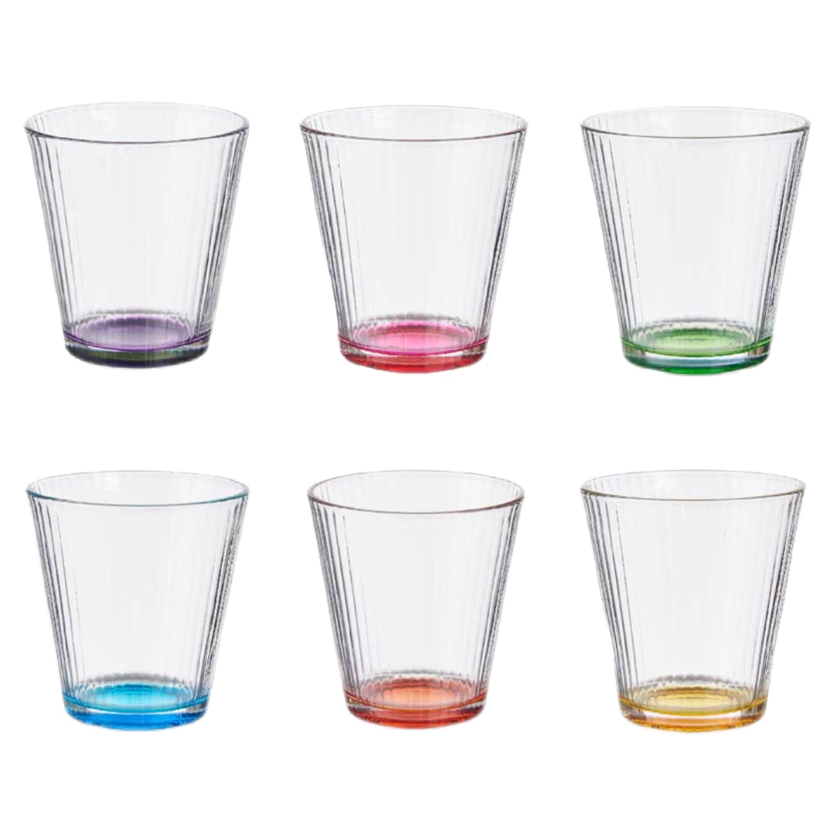 TRESV Set de 6 Vasos de Colores de cristales,Vaso de Vidrio de 270ml y 430ml ,Productos de vidrio de alta calidad,Vasos de Bebida, Alcohol y Agua, Apto para uso diario