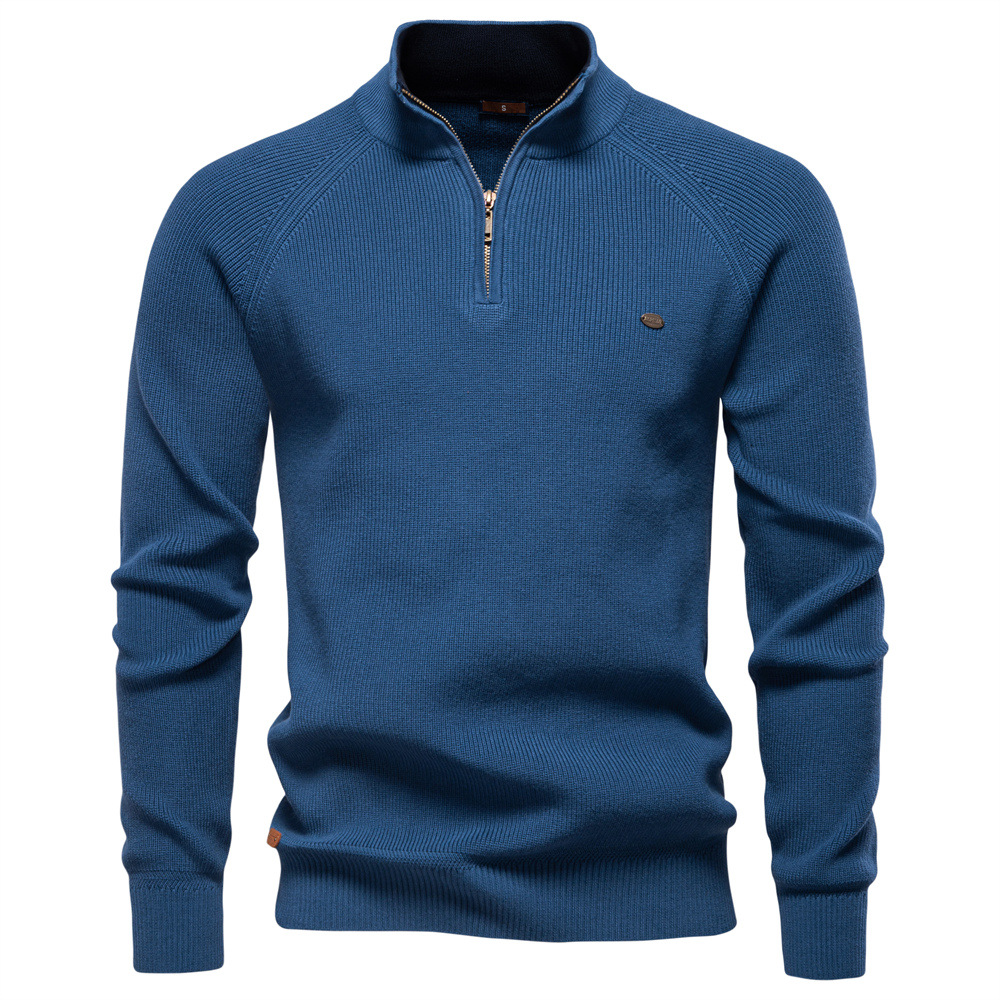 TK Suéter de hombre de otoño/invierno, con pecho medio abierto, manga larga y cuello alto, color liso, estilo casual.