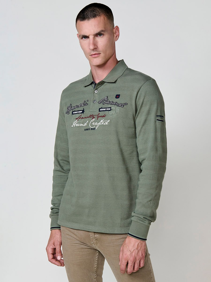 Koroshi - Polo hombre manga larga cuello camisero 100% algodón para looks casuales y arreglados en kaki y navy