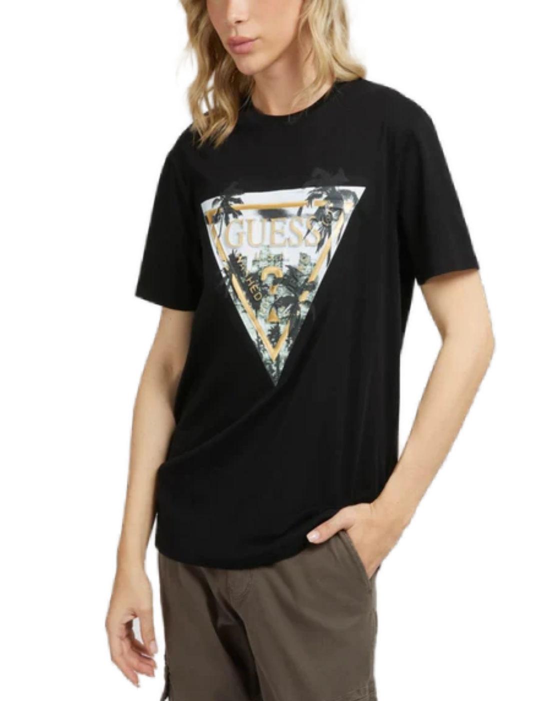 Camiseta Guess Embossed negro manga corta para hombre
