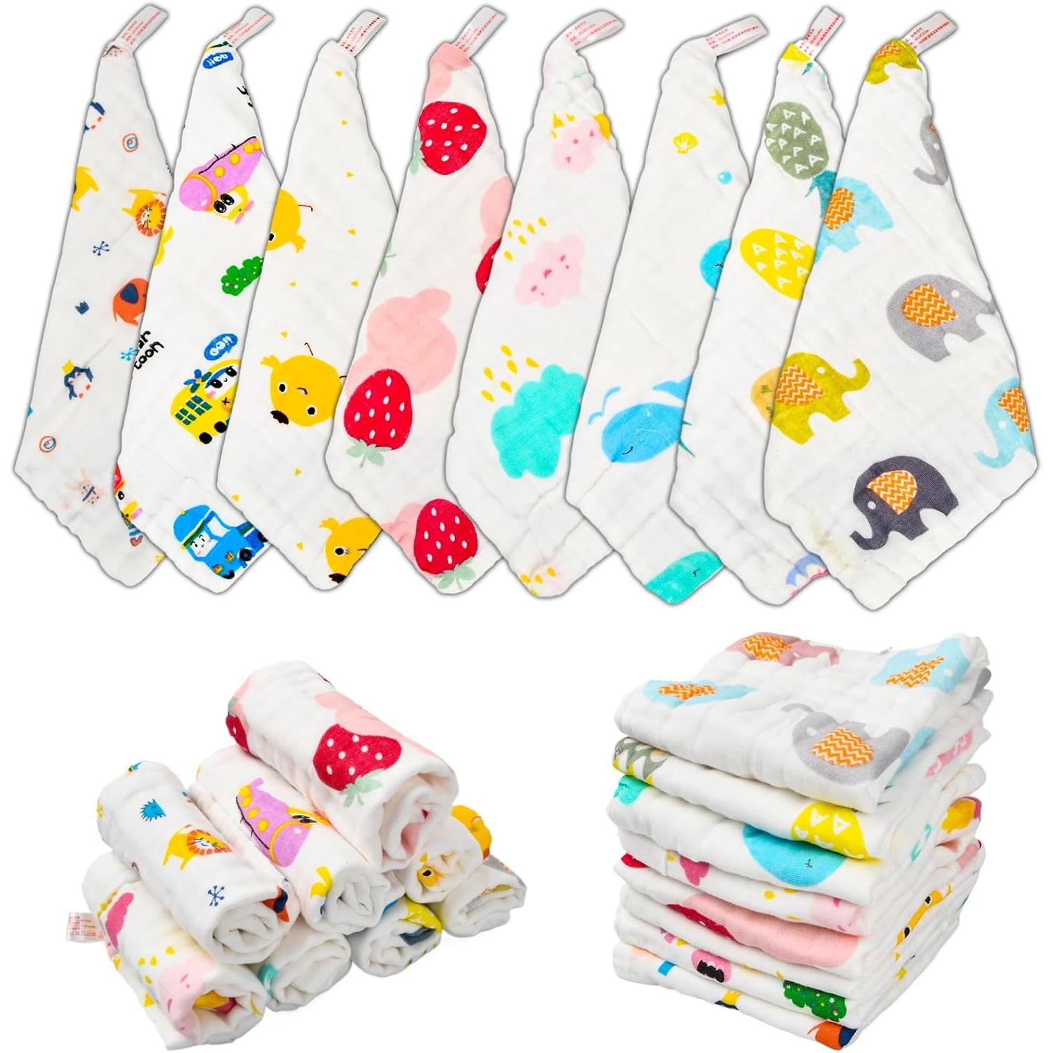 Set de 8 Toallas de Muselina para Bebé – 6 Capas de Algodón Suave, Paños Faciales y de Baño para Recién Nacidos y Niños, Toallitas Multiusos para Limpieza de Cara y Cuerpo, 25x25 cm