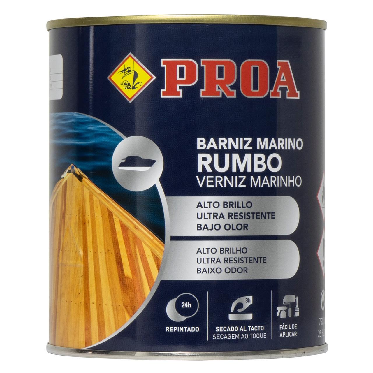 Barniz marino bajo en olor. Alta resistencia en ambientes marinos. Exterior e Interior. 750 ML. Rumbo. PROA.