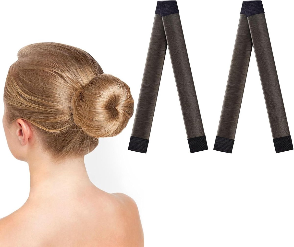Moldeador de moños de 2 piezas - Diadema mágica - Para niñas y mujeres - Estilizador DIY - Crea fácilmente un peinado de bailarina - Crea un moño perfecto - Diadema - Moño - Moldeador de moños para cabello largo - Marrón oscuro