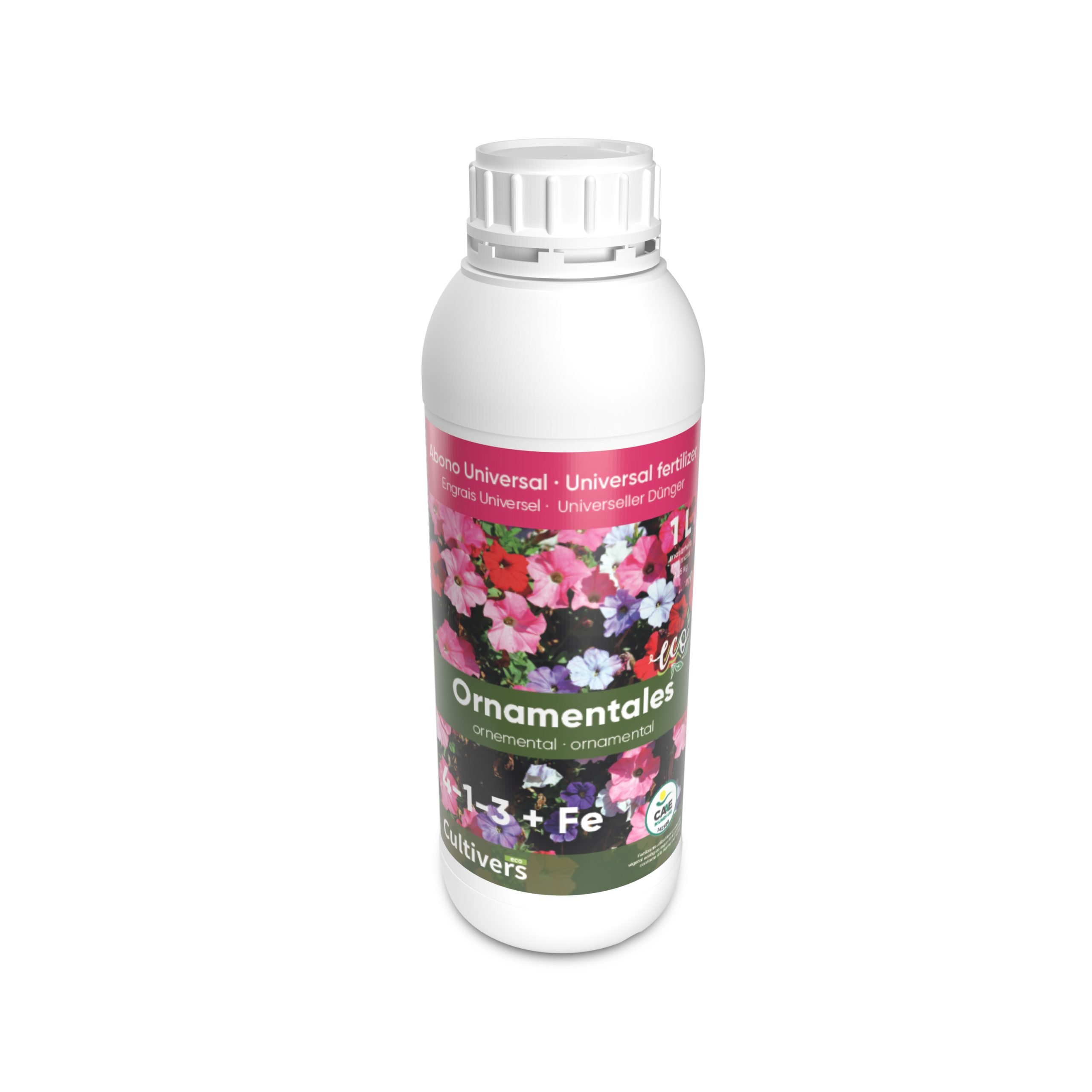 CULTIVERS Fertilizante para plantas ornamentales ecológico 1 L. Abono líquido con Aminoácidos + Quelato de Hierro. Plantas más verdes