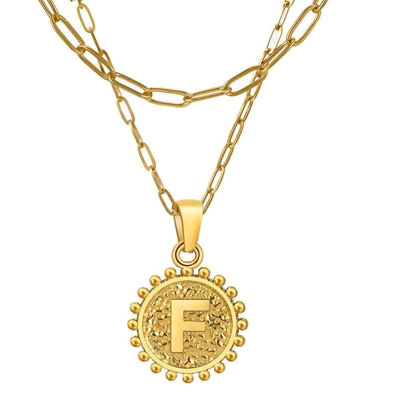 Collar con colgante de acero inoxidable con letra redonda - Joyería única y popular