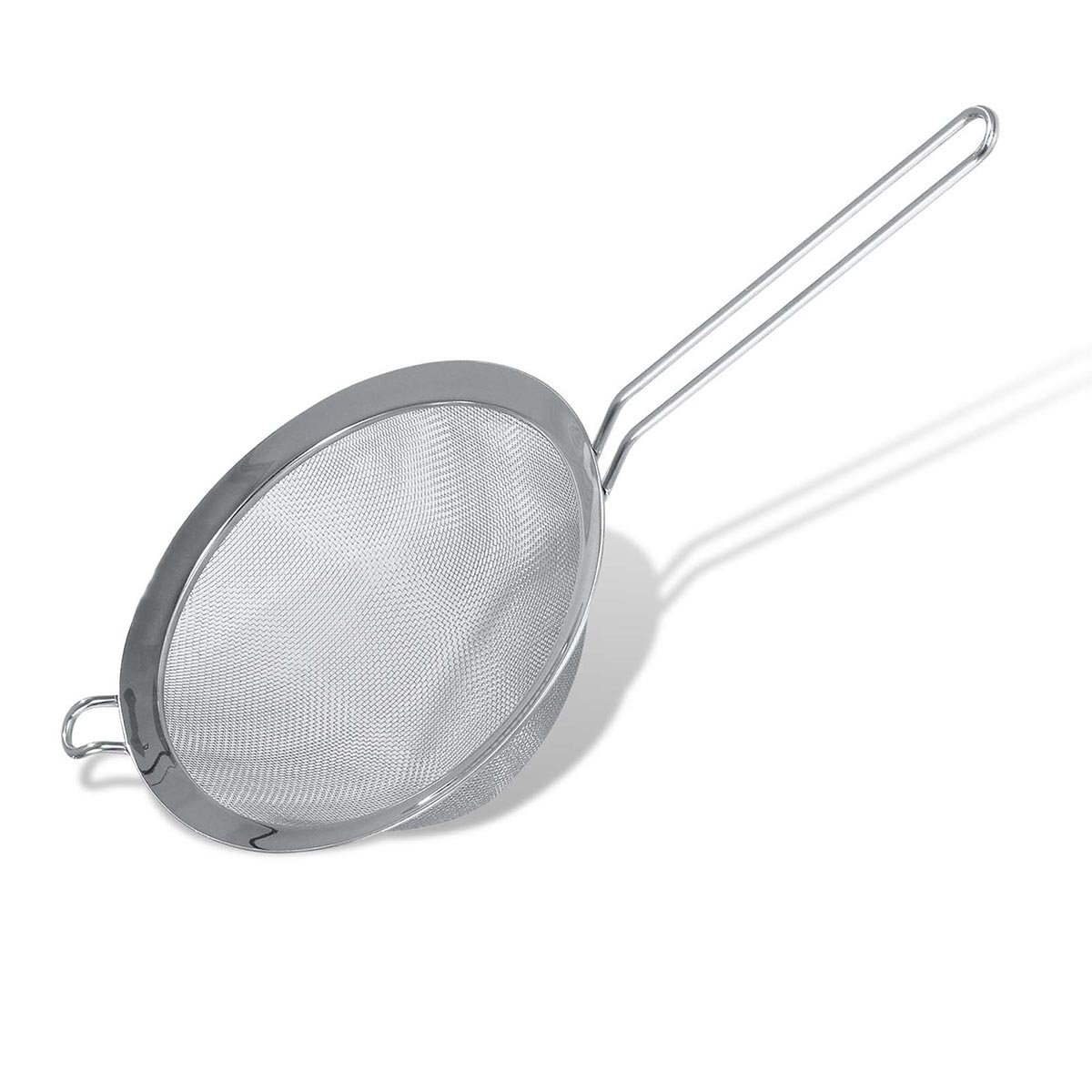 FACKELMANN Food & More Colador de Cocina Acero Inoxidable, Malla Fina, Colador de Tamiz, Borde Plano 19 Cm, Mango Acero Inoxidable, Color Inox, 37,5x19x10 cm, 1 ud.