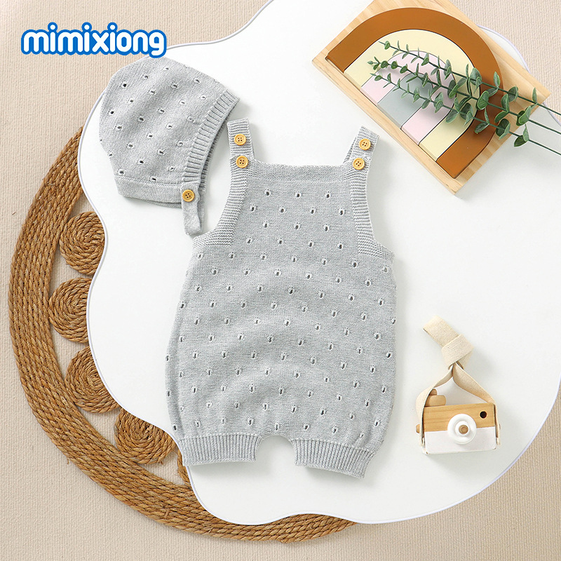 2 unids/set Azul Niño peleles de DOT sombreros ropa 0-18m Algodón sin Mangas recién nacido Niños Monos
