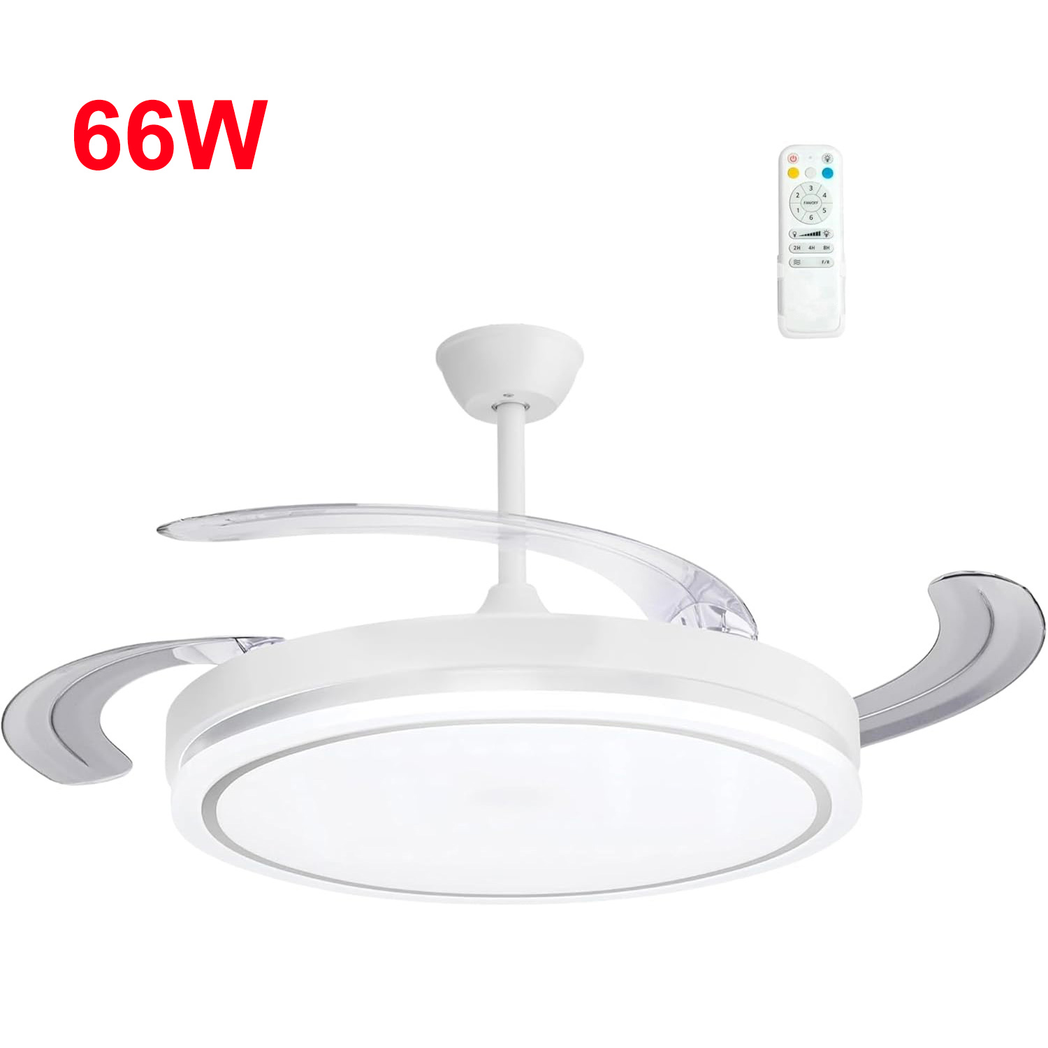 66W Ventilador de Techo con Aspas Retráctiles y Luz LED 3CCT, 2880 Lm, Control Remoto, 6 Velocidades, Motor DC Silencioso, para Salón y Dormitorio