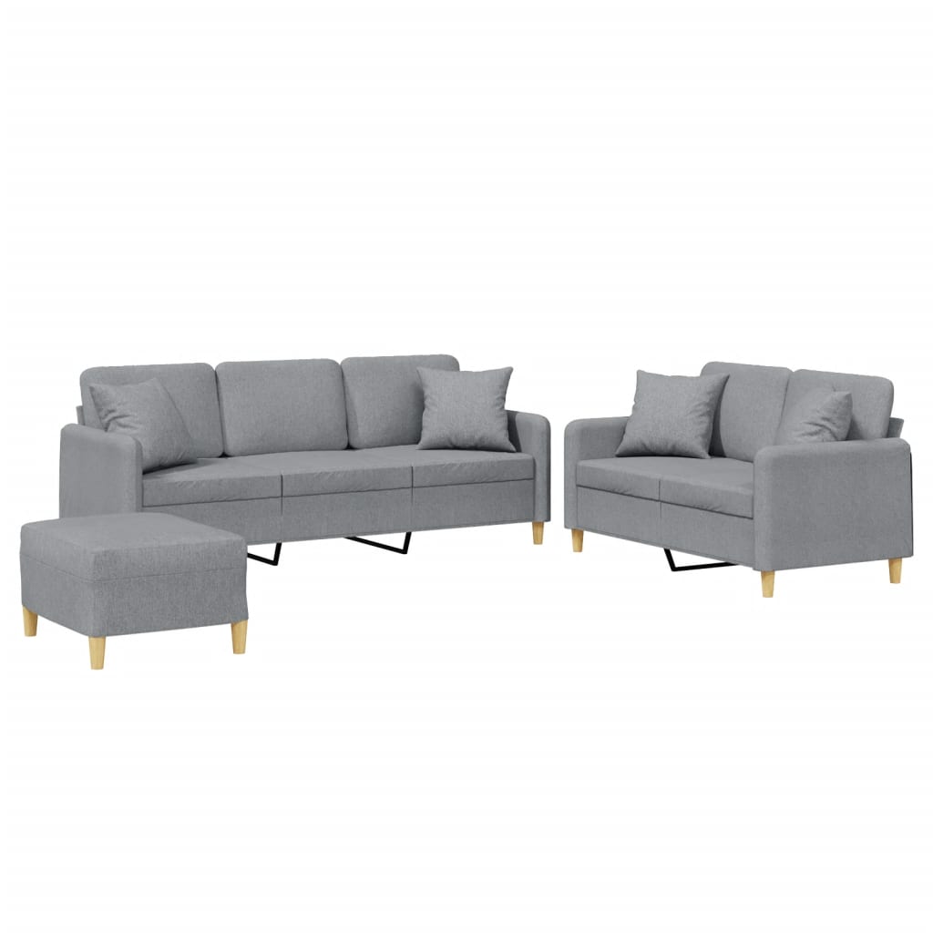 vidaXL Juego de sofás con cojines 3 piezas tela gris claro