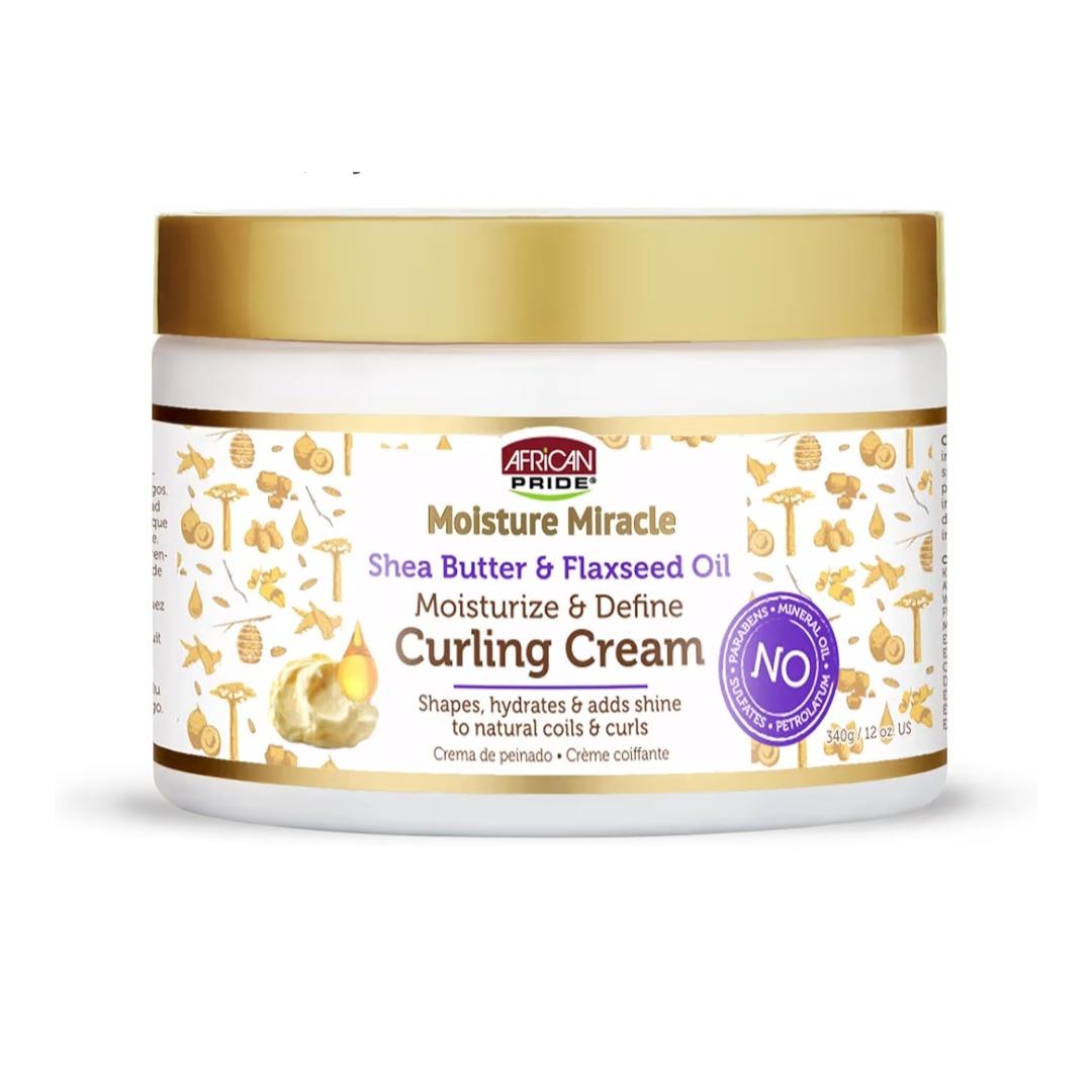 African Pride Moisture Miracle Curl Cream Shea Butter y Flaxseed Oil 12 oz | Crema para Rizos African Pride | Shea Butter & Flaxseed Oil | Crema Definidora e Hidratante para Cabello Rizado, Afro y Natural