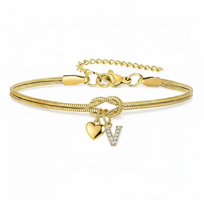 Pulseras doradas con iniciales para mujer, diseño de nudo de amor, estilo Barcelet, delicadas letras A-Z, pulseras doradas, regalos