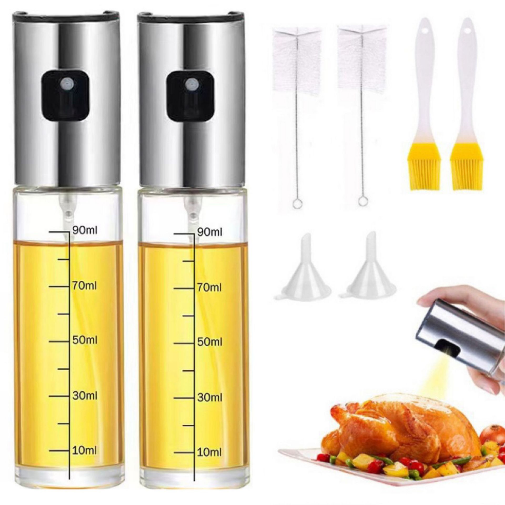 TK Pulverizador Aceite Spray, para Cocina, de Maple Inoxidable y Cristal,100 ml, Antigoteo, Accesorios Freidora de Aire, Dispensador, Bote, Dosificador