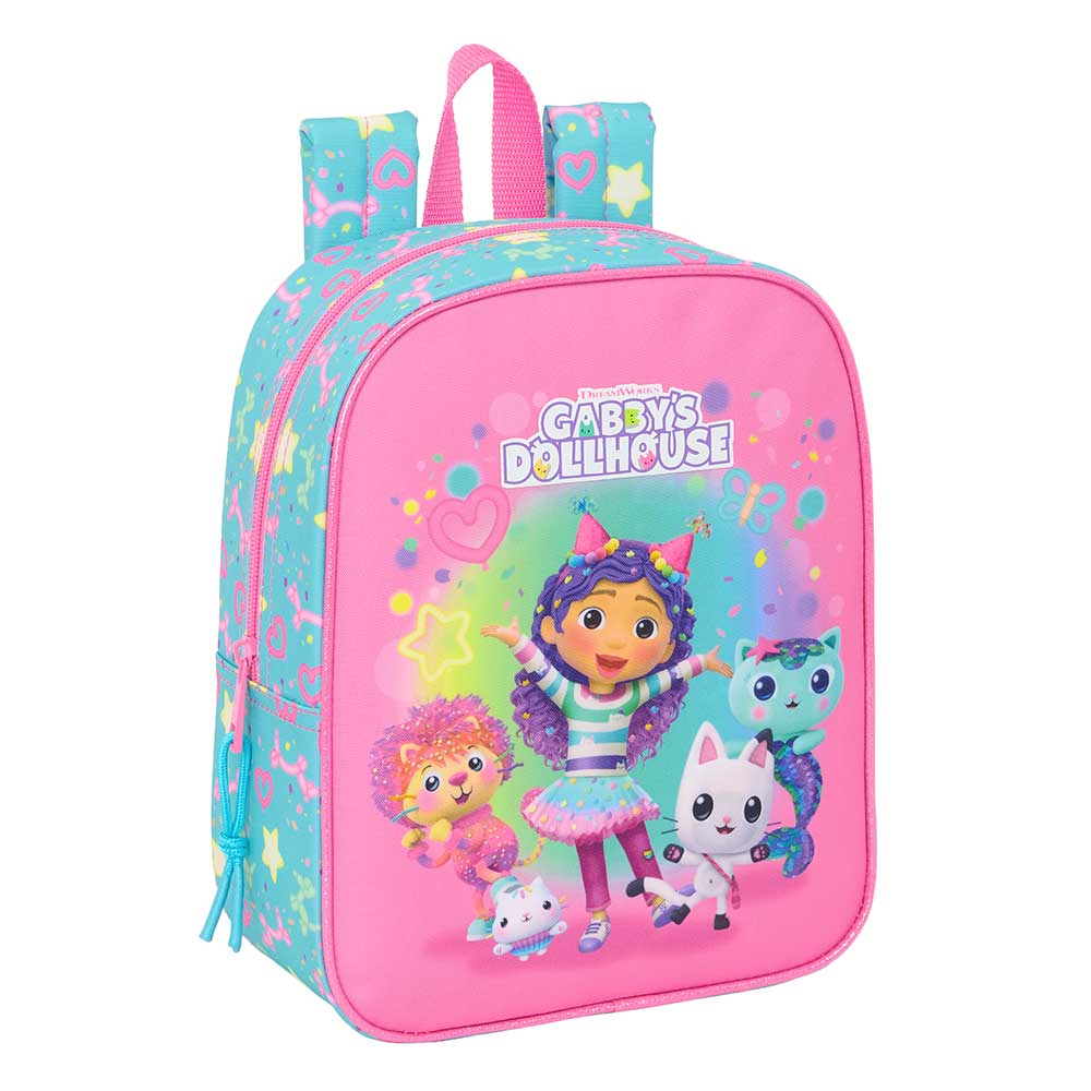 SAFTA | Mochila Escolar Junior Gabby’s Dollhouse Adaptable a Carro (Sin Carro) Ergonómica y Acolchada, Con Ruedas Extraíbles o Sistema de Sujeción, Compartimento con Cremallera, Hombreras Ergonómicas
