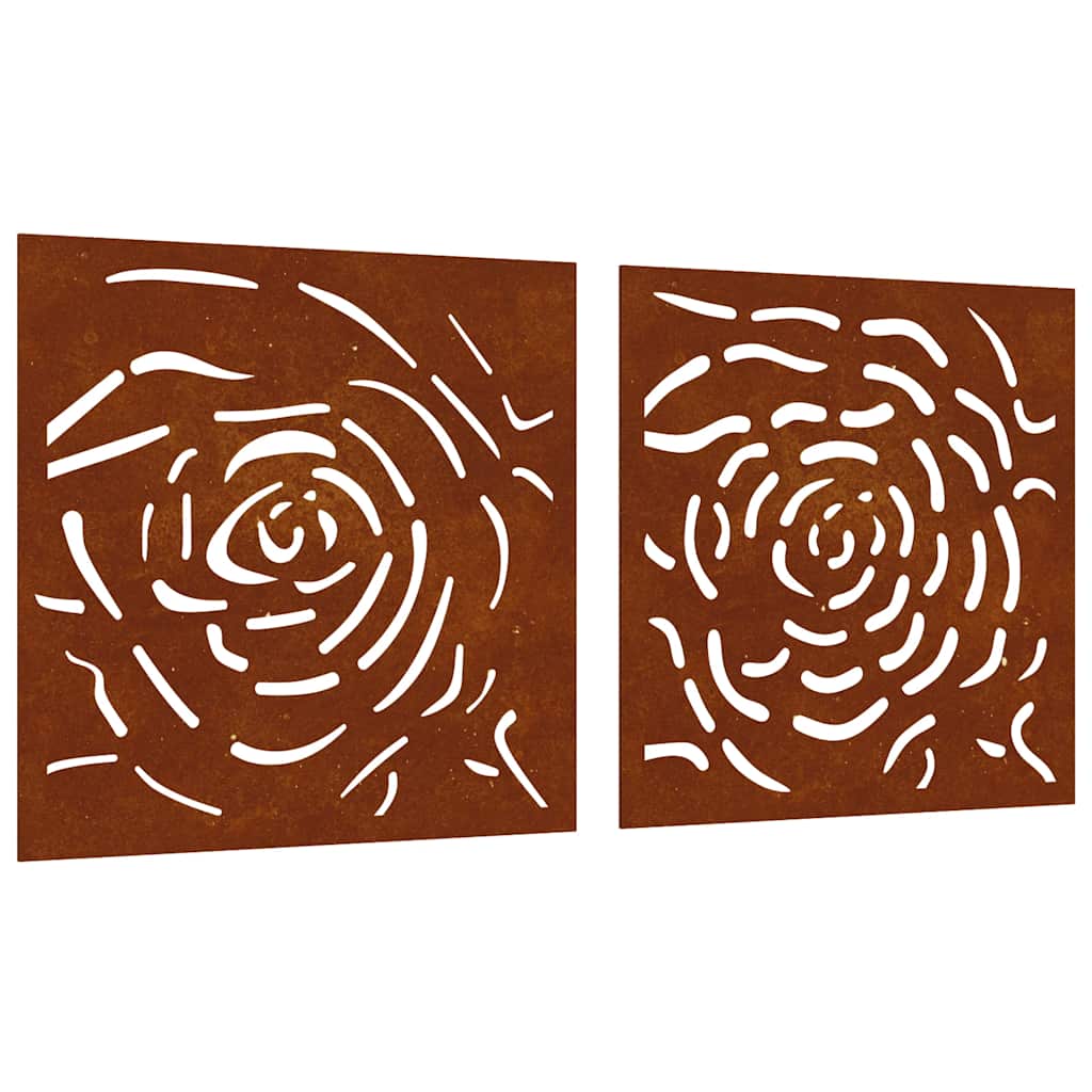 vidaXL Adorno de pared jardín 2 uds acero corten diseño rosa 55x55 cm