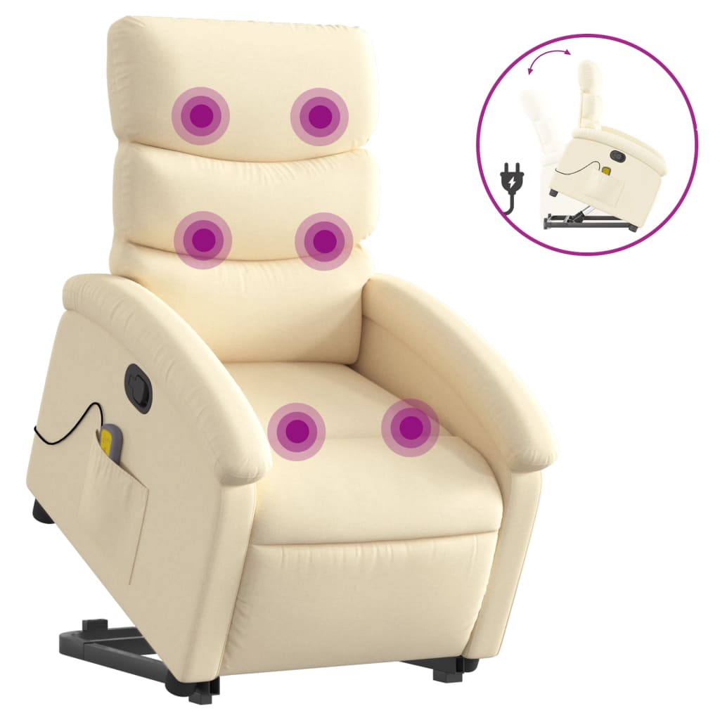 vidaXL Silla de masaje reclinable de pie de tela color crema