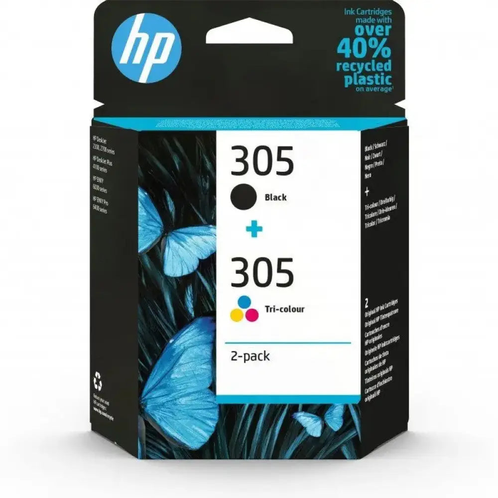 HP - Cartucho de tinta original 305 negro y color para impresoras DeskJet y Envy, pigmento negro y tinta dye, pack de 2 unidades