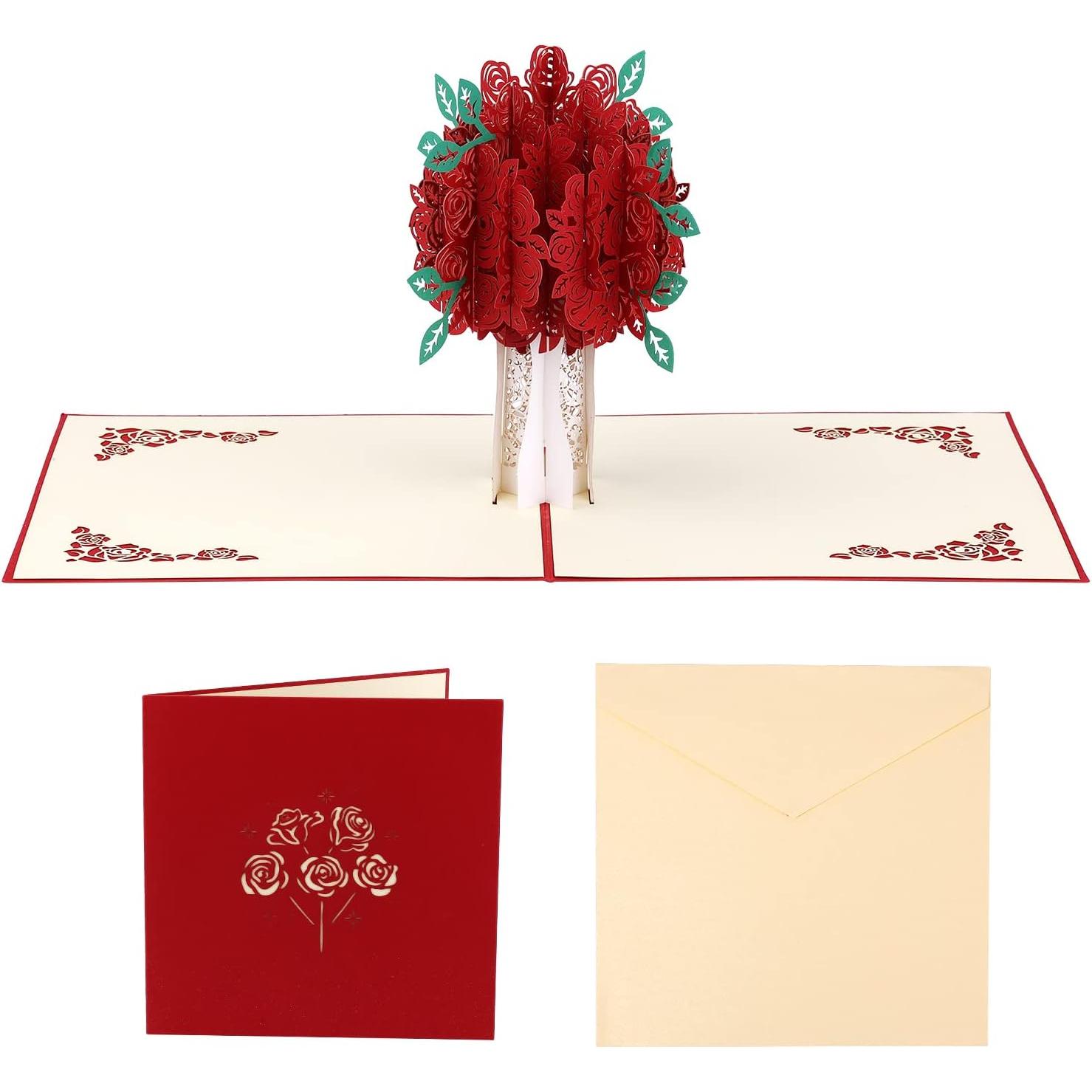 Tarjeta San Valentín 3D Pop up, Tarjetas de Flores 3D Ramo de Rosas Tarjeta de Felicidad con sobre PARA EL Día de San Valentín Boda Día DE LA Madre (5,9x5,9 Pulseras)
