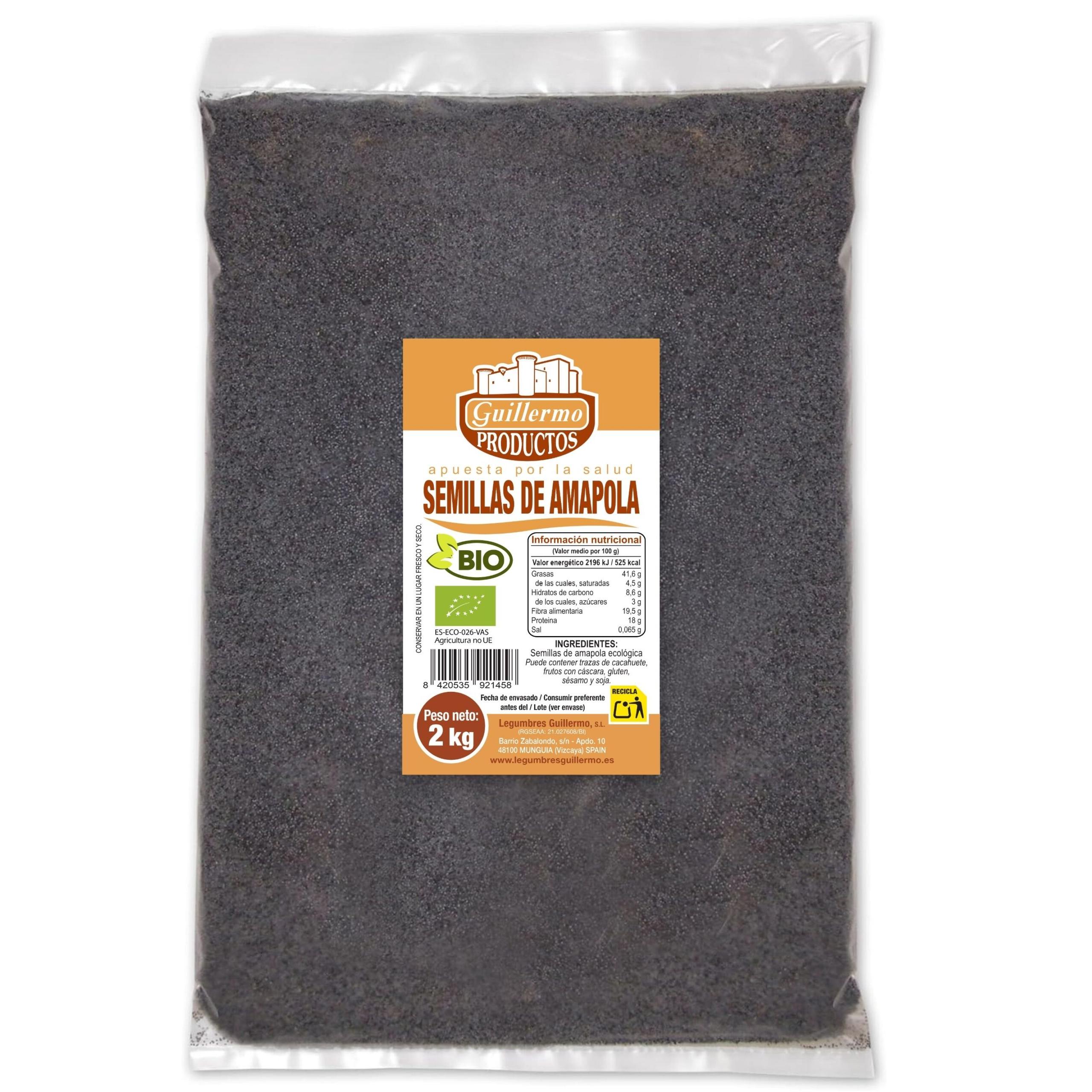 Guillermo | Semillas de amapola BIO - Bolsa 2 kg. | 100% ecológico | Fortalecen los huesos | Favorecen la digestión | Fuente de fibra