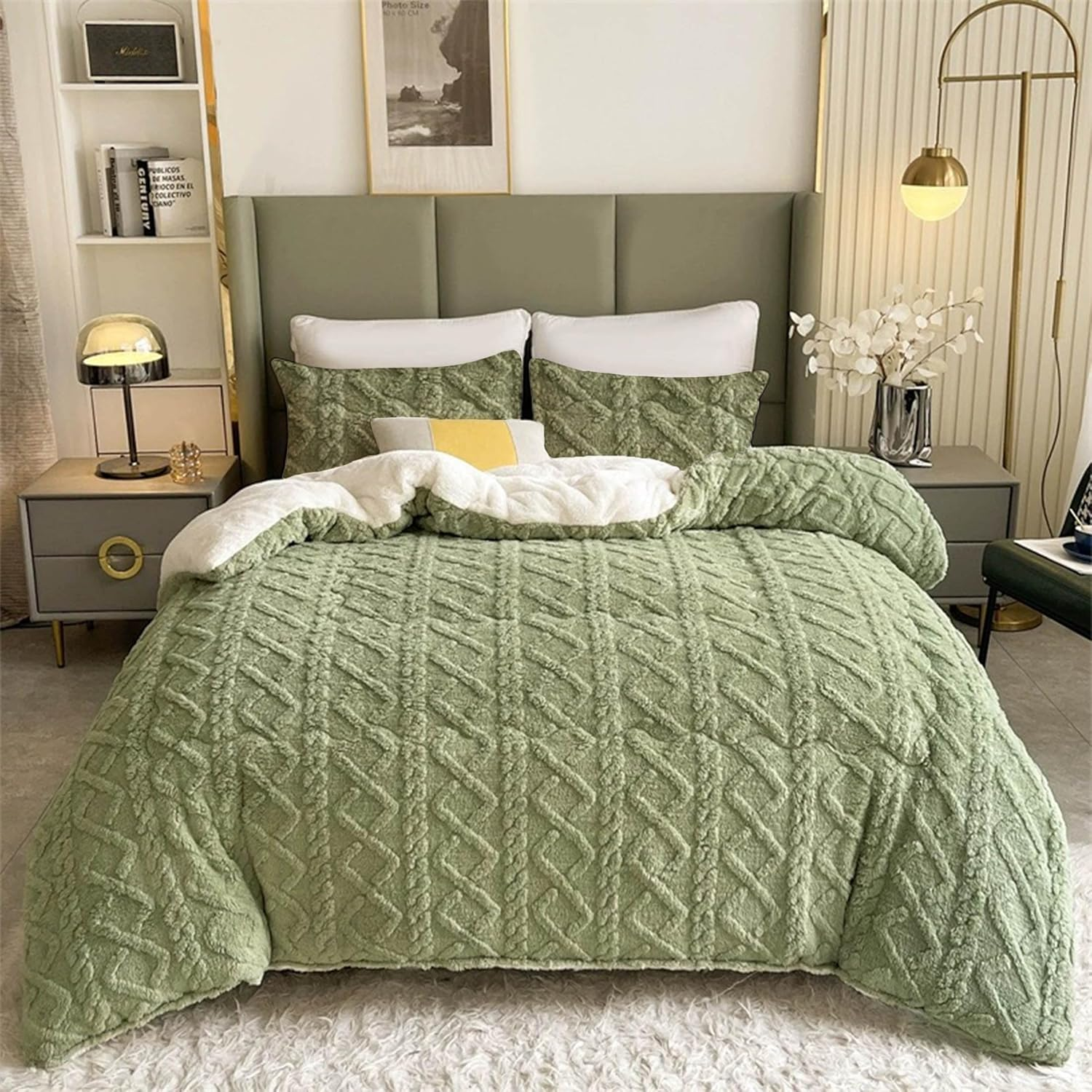 Edredón Borrego 180 x 260c m/240 x 260 cm para Cama Individual o Matrimonio con funda para almohada, Edredón Nódico Invierno Cálido y Suave con Relleno de Micro Fibra Poliéster, Edredón Reversible Franela y Sherpa