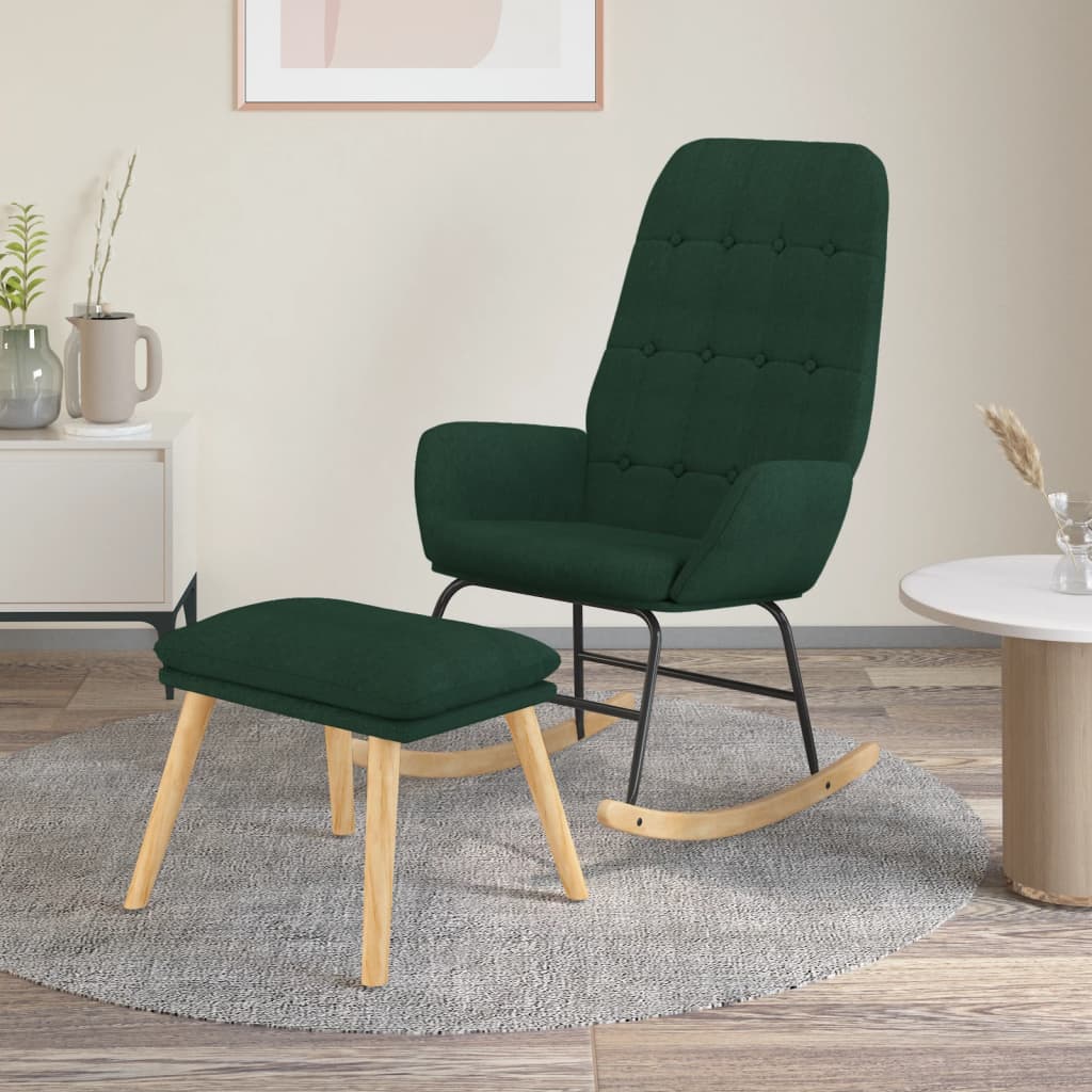 vidaXL Sillón mecedora con taburete tela en color Verde oscuro/Amarillo/Gris oscuro y más | cómodas modernas ergonómicas para comedor cocina salón hogar