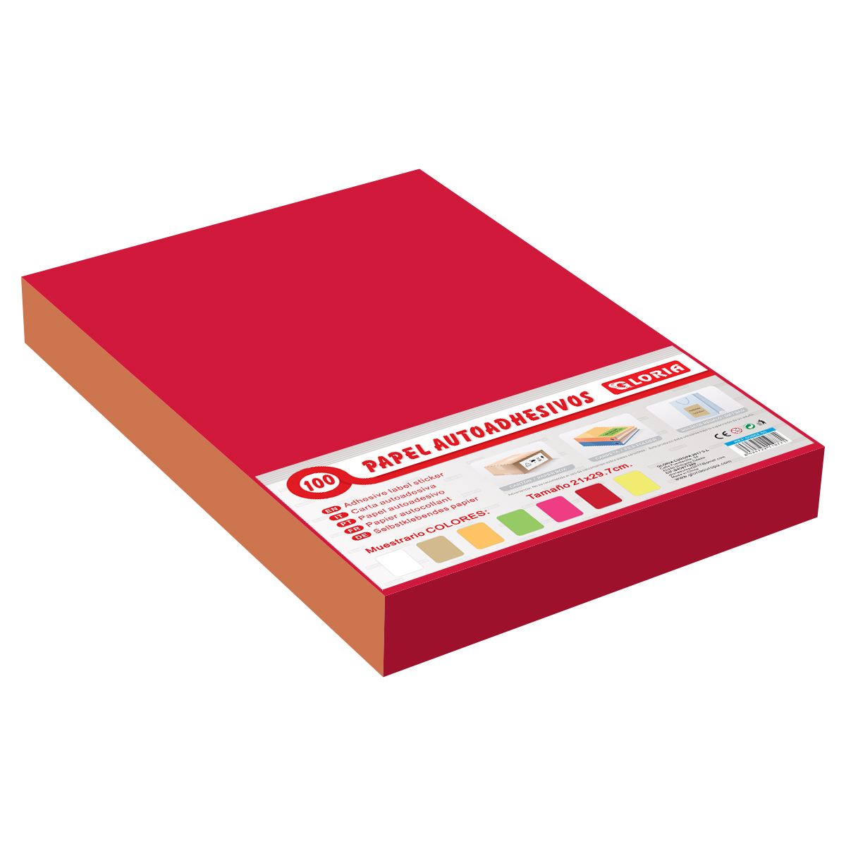 Papel autoadehsivo de color rojo chillon A4  21*29.7CM, etiqueta adhesiva para impresoras. 00564-54