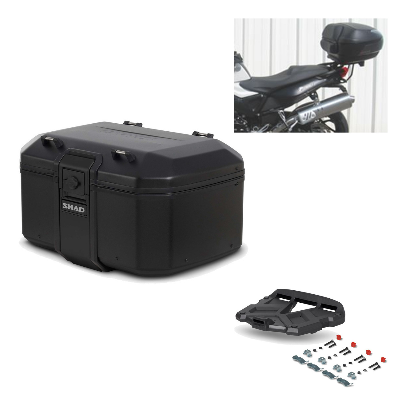 Baul Trasero + Parrilla + Soporte Montaje Tr55 Terra Pure Black KIT-455461