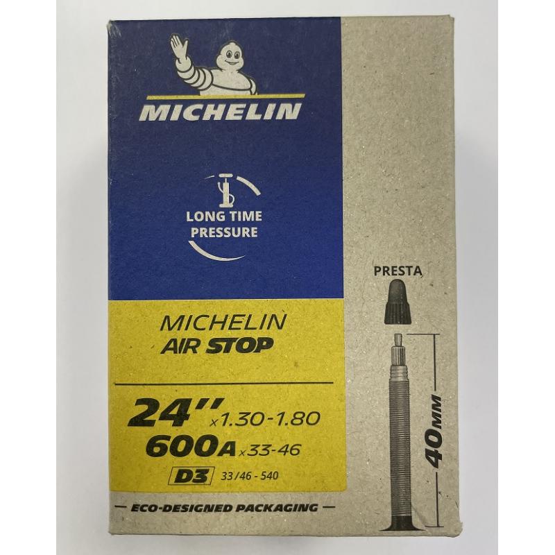MICHELIN | Cámara D3 AIRSTOP 24x1.30-1.80 Válvula Presta 40 Mm 33-46 y 540 - Cámara de aire MICHELIN Airstop Protección y fiabilidad. Presión recomendada: 3,0 ; Presión máxima: 4,0 BAR. Peso: