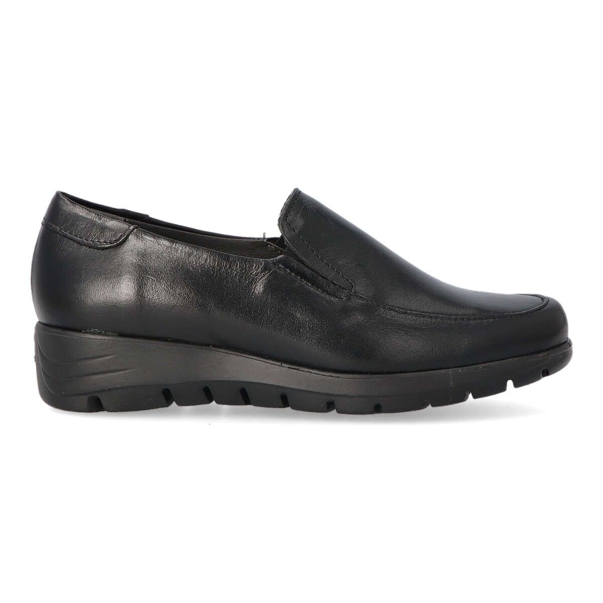 PITILLOS - Mocasín PIT 107 para mujer de piel con elásticos laterales, suela de goma ligera y flexible, cuña de 3,5 cm, color negro, hecho en España