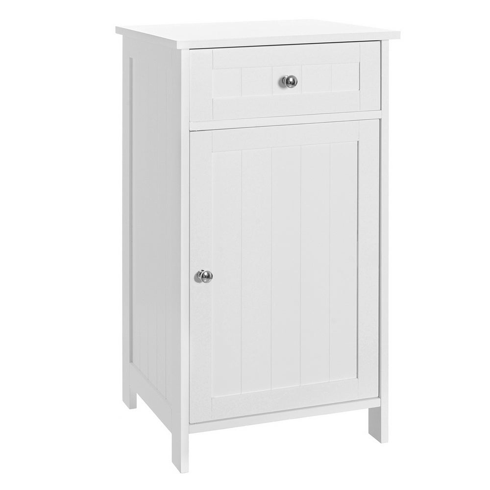 Mueble auxiliar blanco de tablero lacado y 1 cajón de 43x34x77 cm Dispone de puerta, balda interior y pomos de acero cromado. Requiere montaje. Soporta 15 kg y facilita el almacenaje. CasaSelección