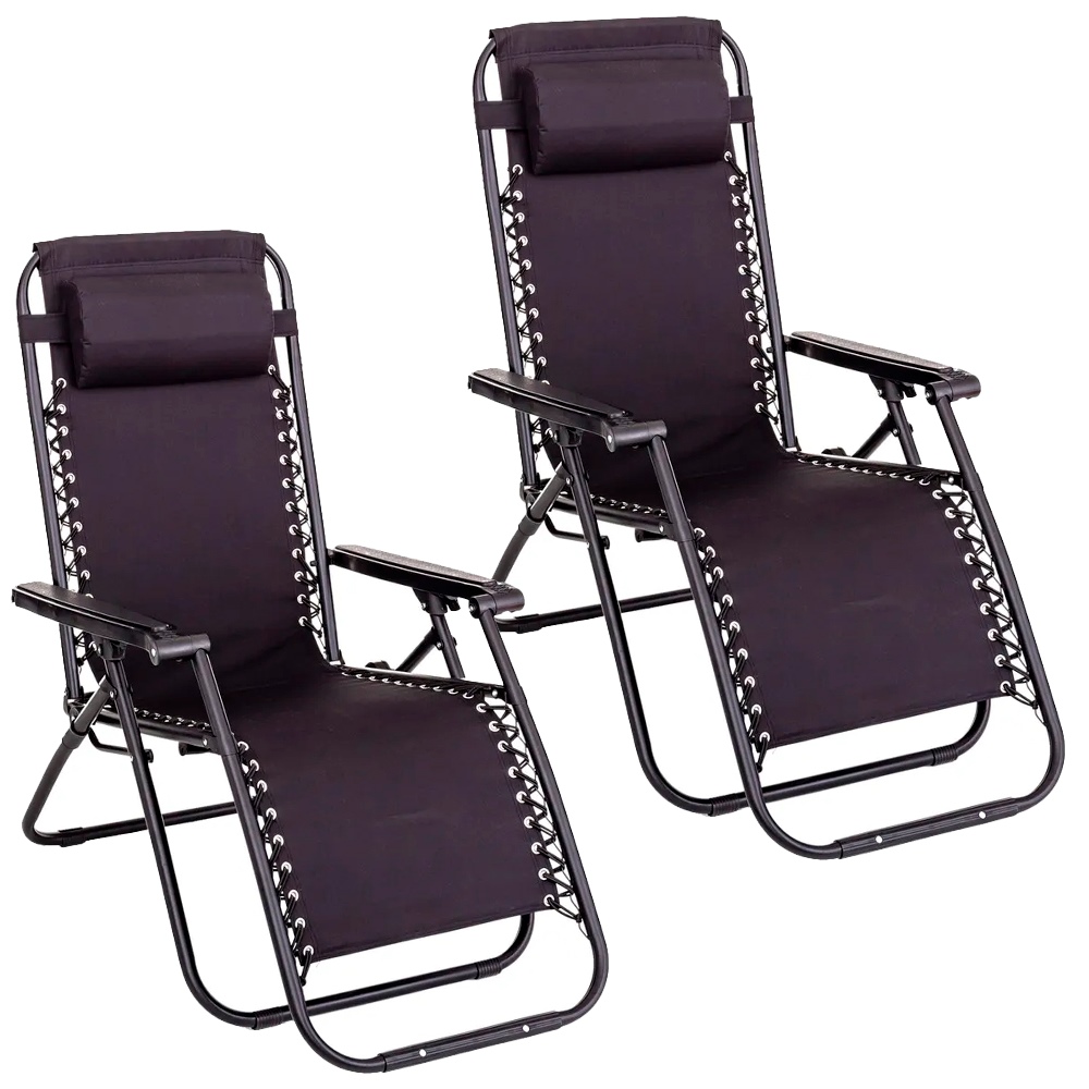 Pack de 2 sillas gravedad cero reclinables con bloqueo de seguridad Negras De tejido Oxford y acero de 95x65x106 cm MONTY