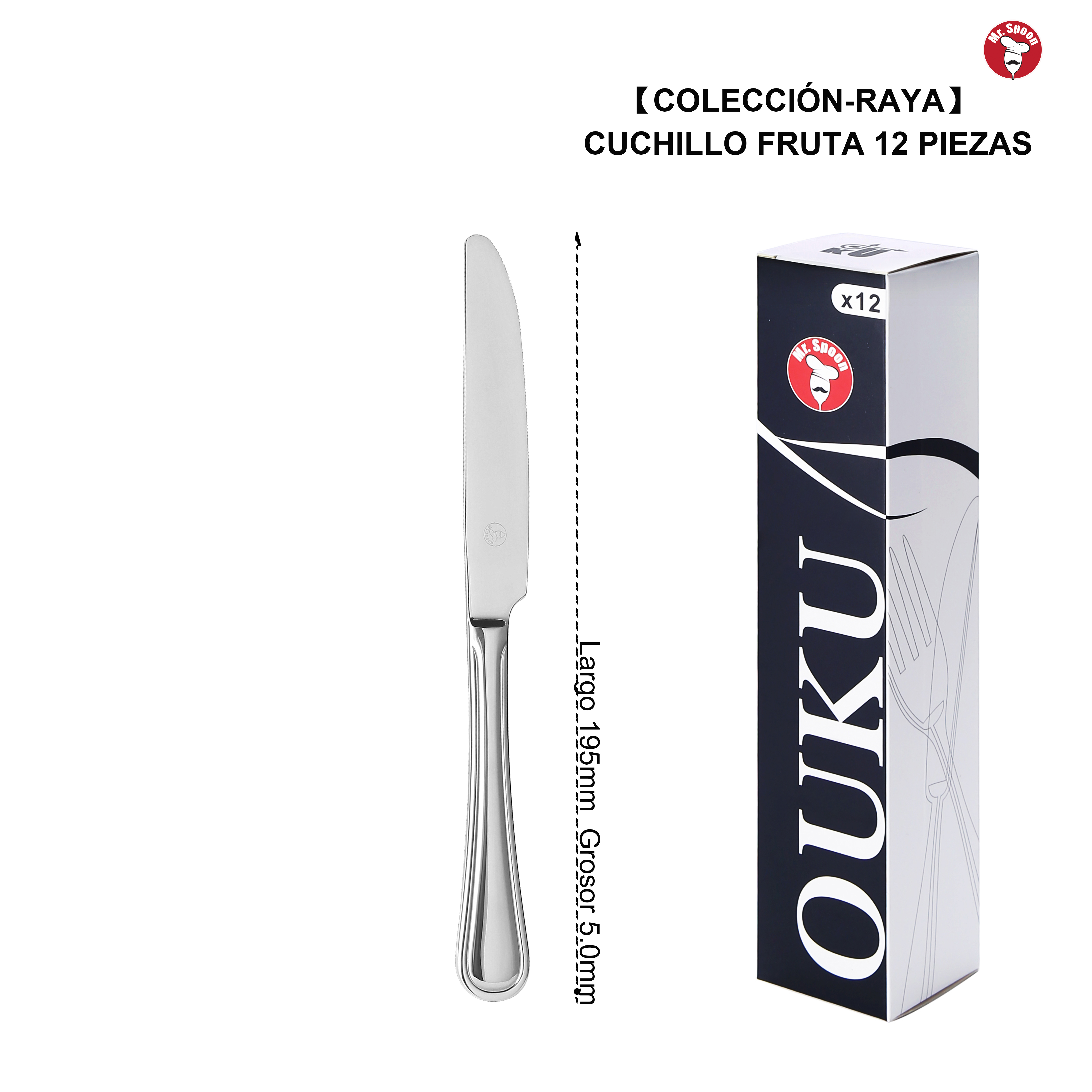 Mr.Spoon Serie Raya Set 12 Piezas Cubiertos Acero Inoxidable 18/0 Plata – Cuchillo de Carne, Tenedor, Cuchara de Sopa, Postre y Café – Cubertería Moderna Resistente Apta Lavavajillas para Cocina Hogar Restaurante