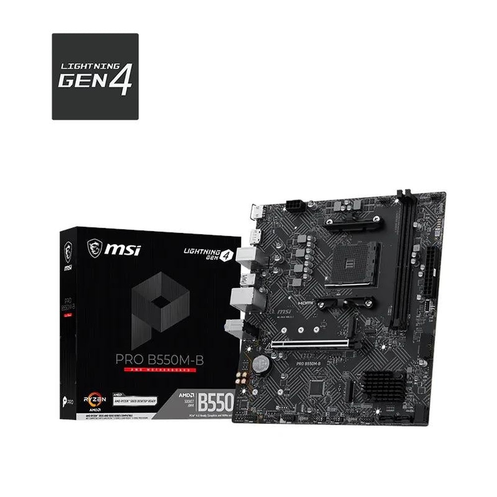 MSI - Placa Base PRO B550M-B mATX AM4 con chipset AMD B550, compatible con Ryzen 5000/4000/3000, 2 ranuras DDR4 hasta 64 GB y 4600+ MHz, 2 M.2 PCIe 4.0/3.0, HDMI 2.1 y DisplayPort 1.2 para PC gaming y trabajo