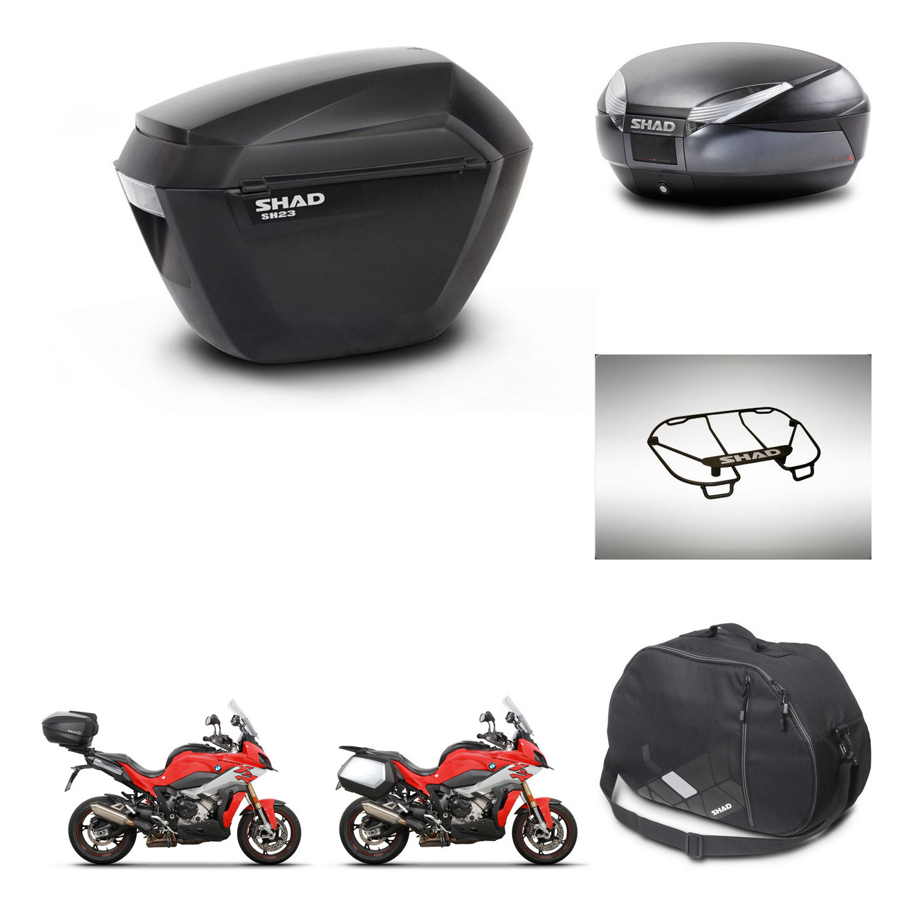 Baul Trasero + Maletas Laterales + Accesorios + Herraje 3P + Herraje Montaje Sh23 Sh48 Dark Grey Premium KIT-273431