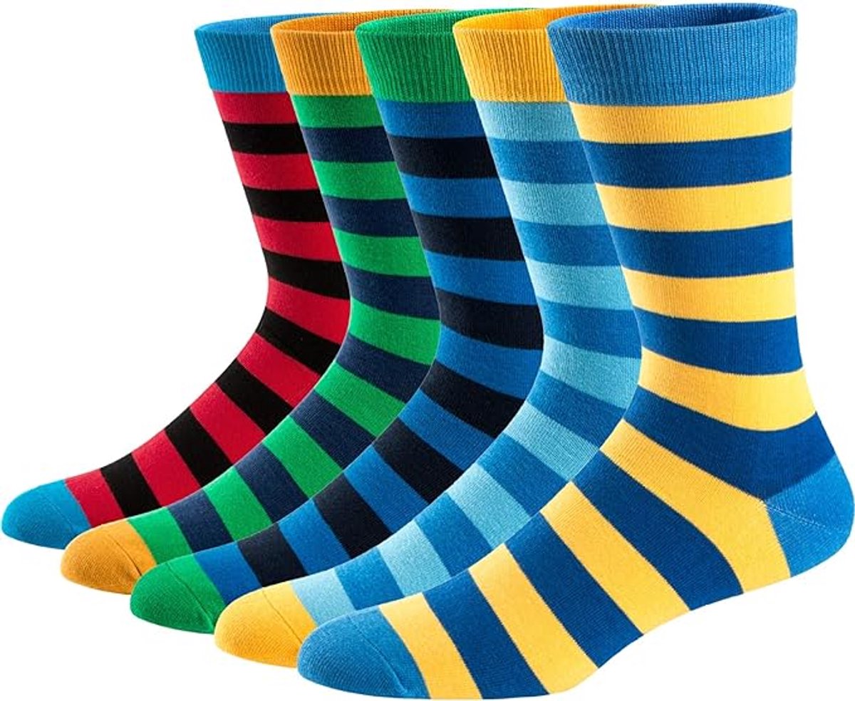 5 paar felgekleurde sokken, leuke en stijlvolle warme herensokken, geschikt voor dagelijks gebruik, dikke badstof, one size fits all (EU 40-47), stijl -2