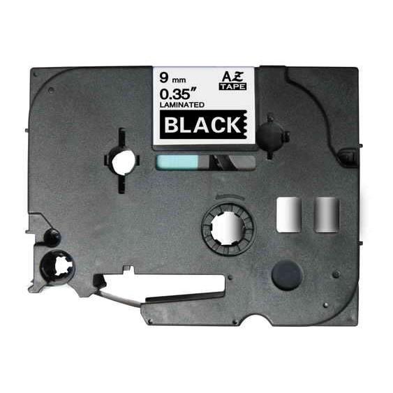 Compatible brother tze325 / tz325 cinta laminada de etiquetas - texto blanco sobre fondo negro - ancho 9mm x 8 metros