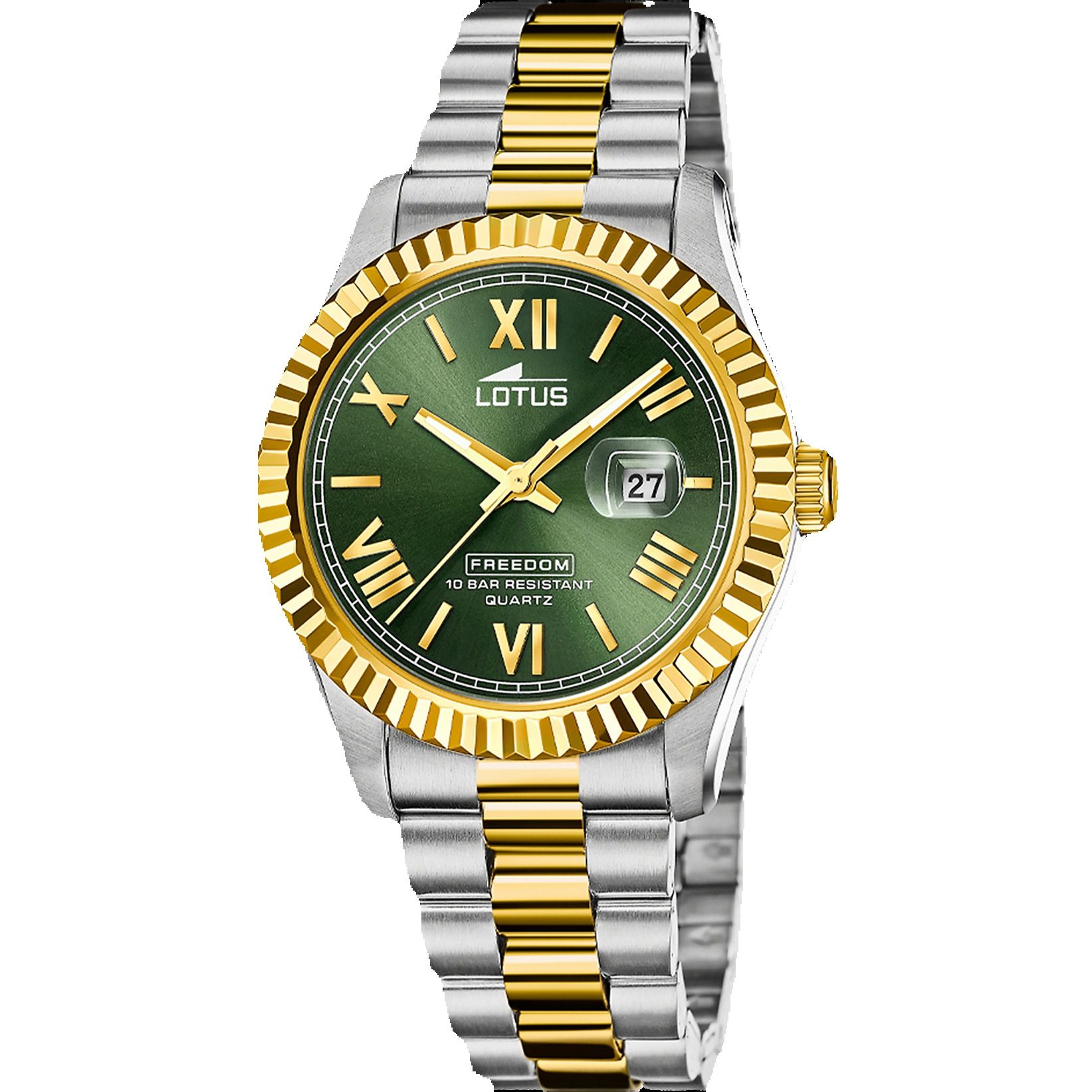 Reloj Lotus de Hombre, Acero Inoxidable bicolor, Estilo Atemporal con esfera verde, Colección Freedom  Resistente al agua Ref. 19003/3