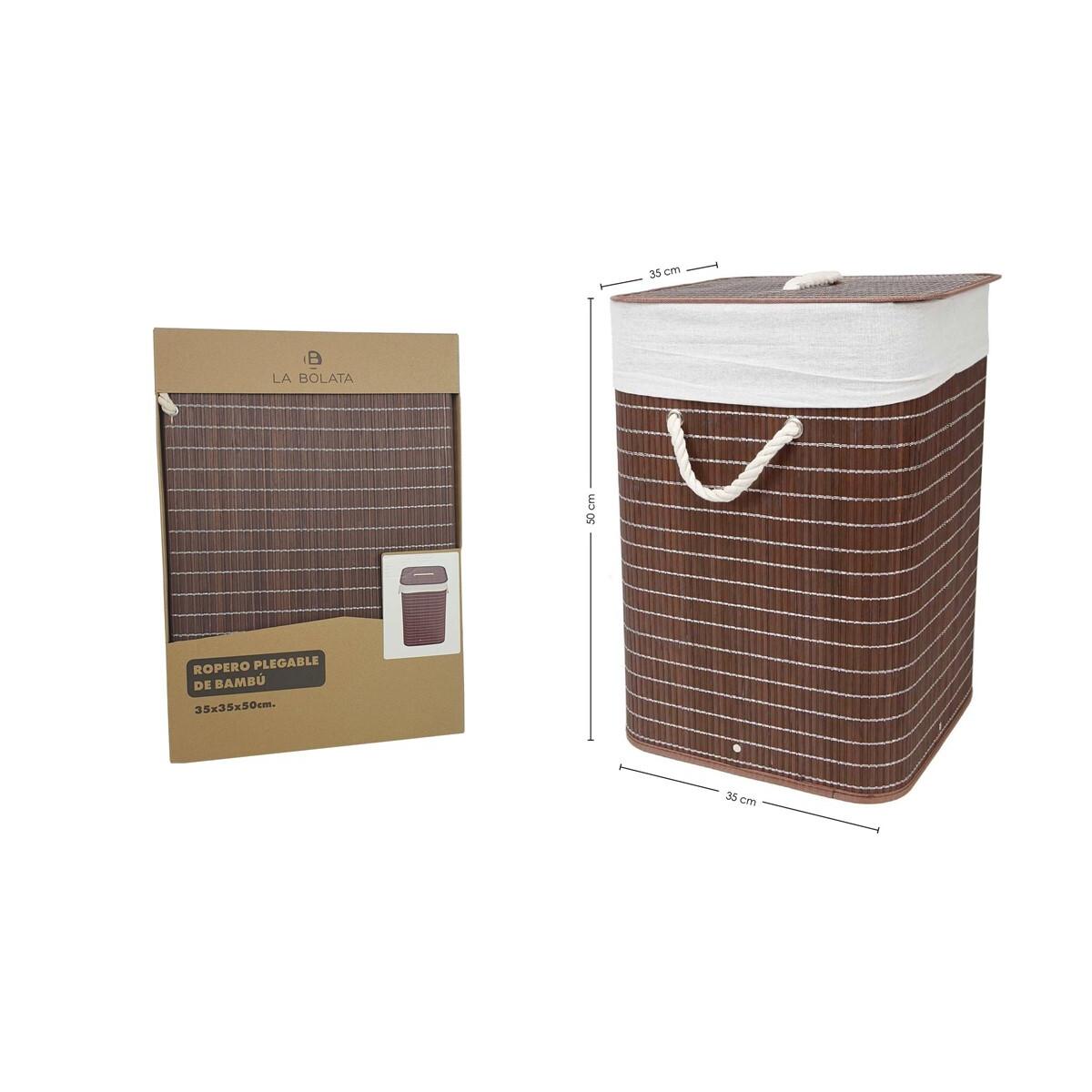 Cesto ropa sucia con tapa Transpirable Pongotodo plegable con funda interior  Cesta para Ropa Sucia de Bambu Natural  Cesta Mimbre de Almacenaje  redondo o cuadrado  35 x 50 cm