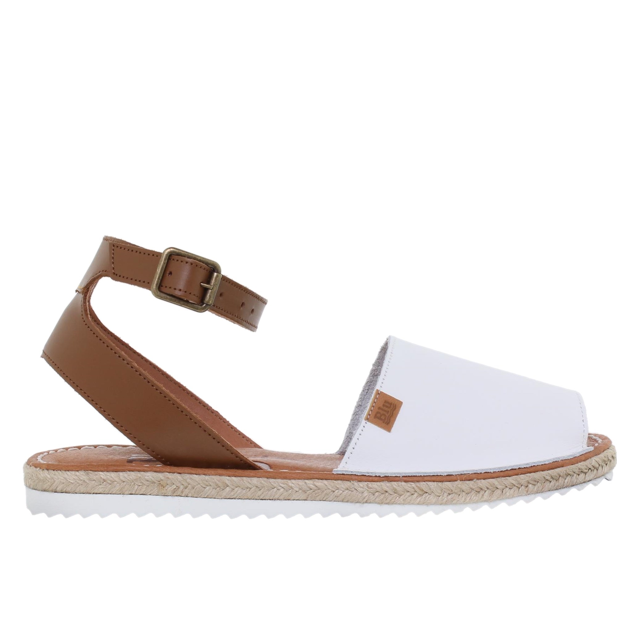 Abarcas Sandalia Menorquinas Mujer piel Blanco 15201BLU - BluSandal - Sandalia plana para verano blanca