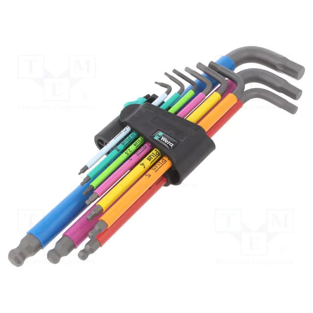 Wera - Llaves acodadas Hex Plus para tornillos de hexágono interior, con mango Kraftform multicomponente ergonómico y resistente al desgaste, indicaciones a color resistentes a la abrasión, estuche duradero y clip antidesgaste