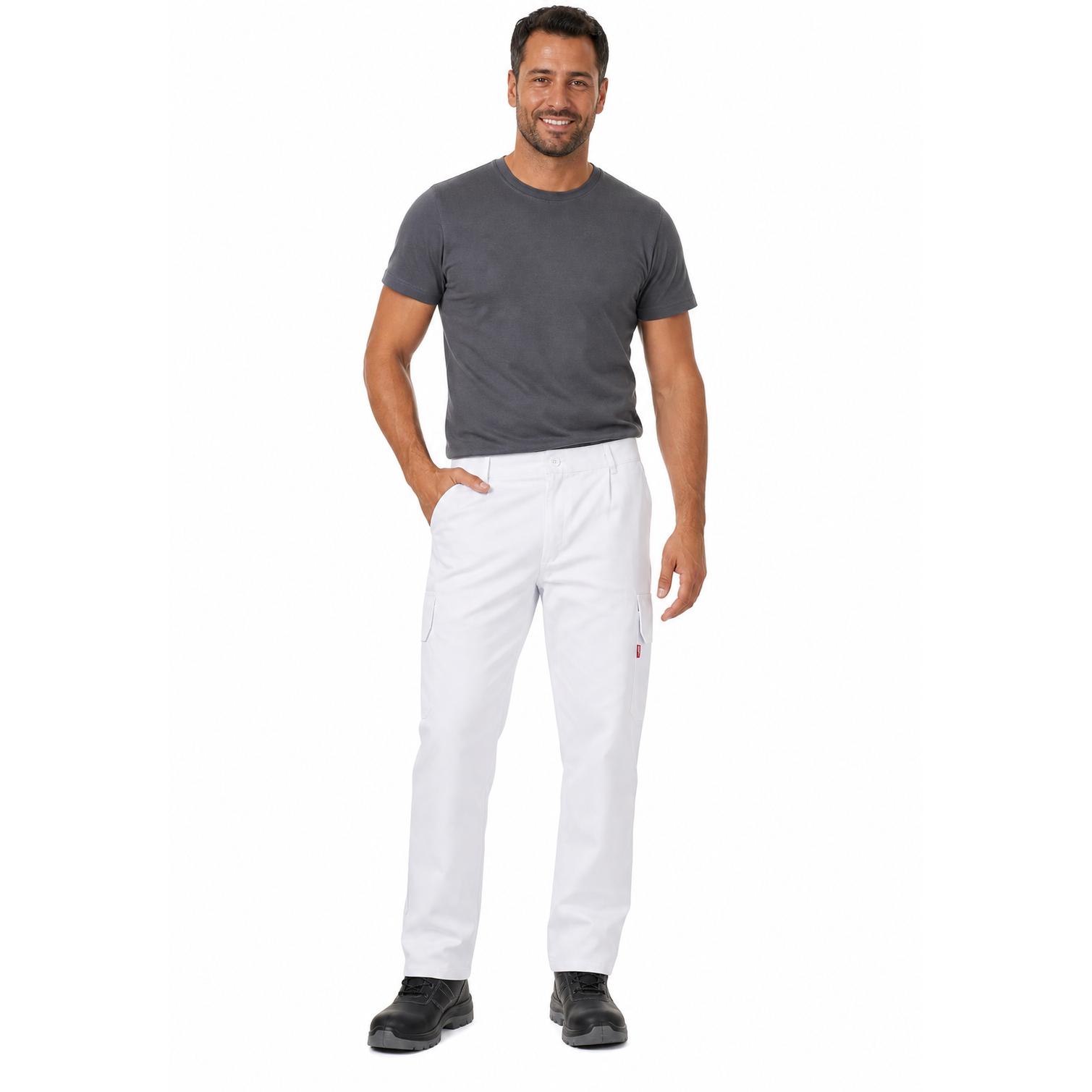 Pantalón de Trabajo VELILLA Modelo 345 Blanco con Cinturilla Elástica, 6 Bolsillos Funcionales y Costuras Reforzadas