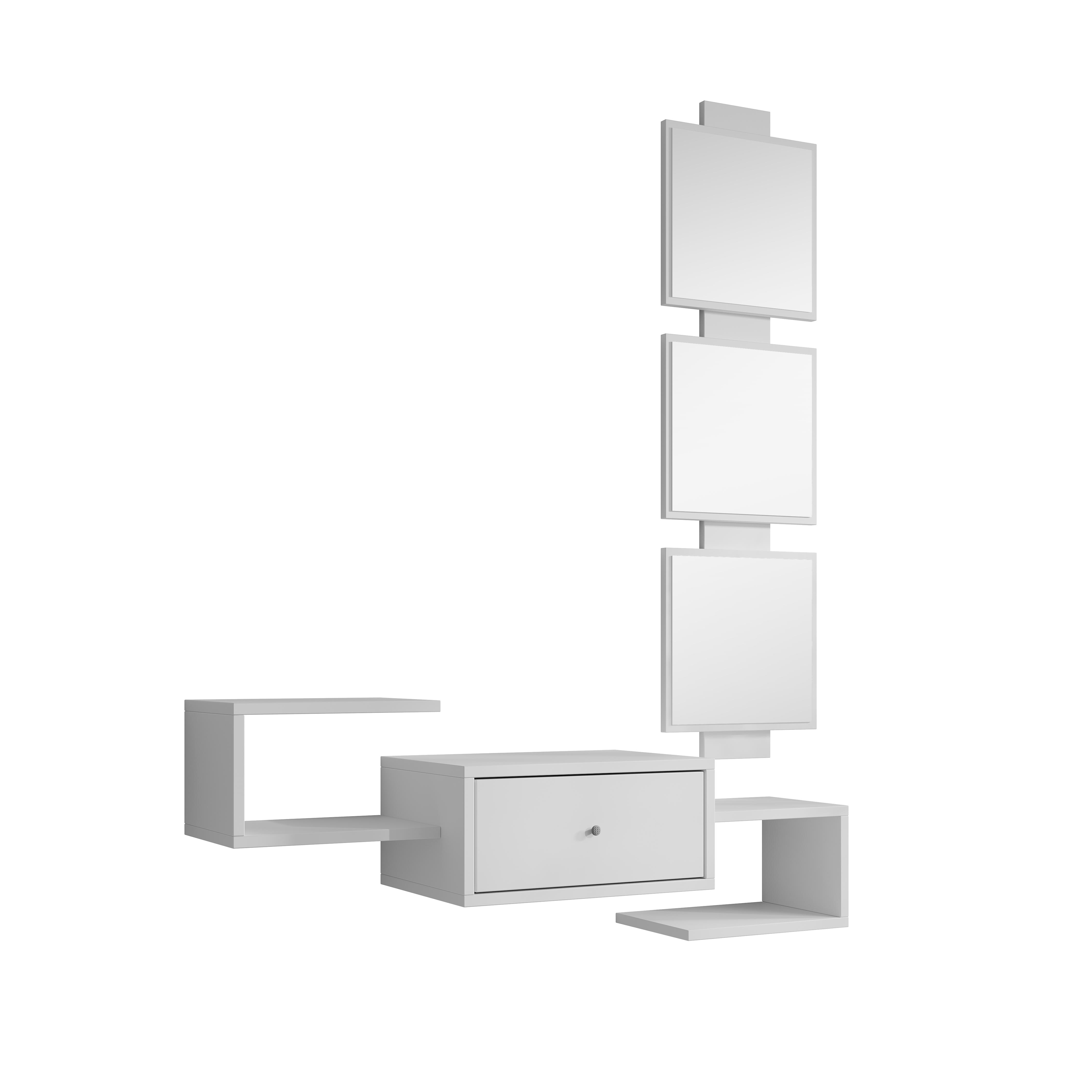 MB Muebles Bonitos - Recibidor con Espejo y Cajón, Ancho 60cm, Blanco y Negro, Mueble de Entrada Colgante, Modelo Neo
