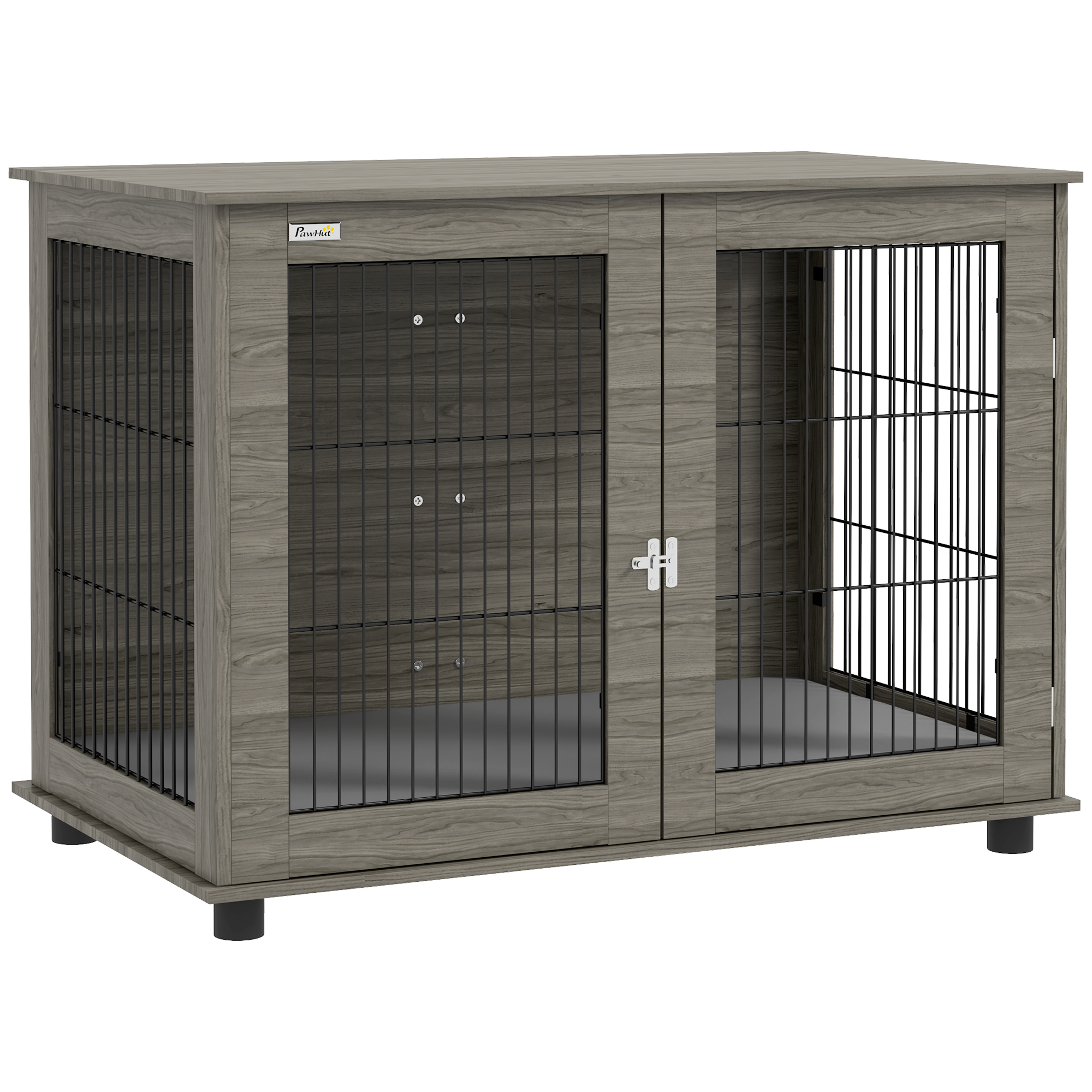 PawHut - Jaula para perros de interior, mesa auxiliar, 100 x 60 x 73,5 cm, para perros de hasta 30 kg, con funda de cojín extraíble y puerta con cerradura, fácil montaje, color gris