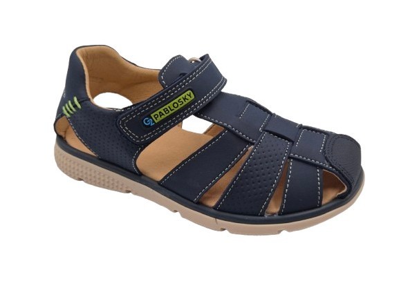 Pablosky - Sandalias de piel puntera cerrada para niños modelo 520824 en color marino, cómodas y resistentes para uso diario en verano