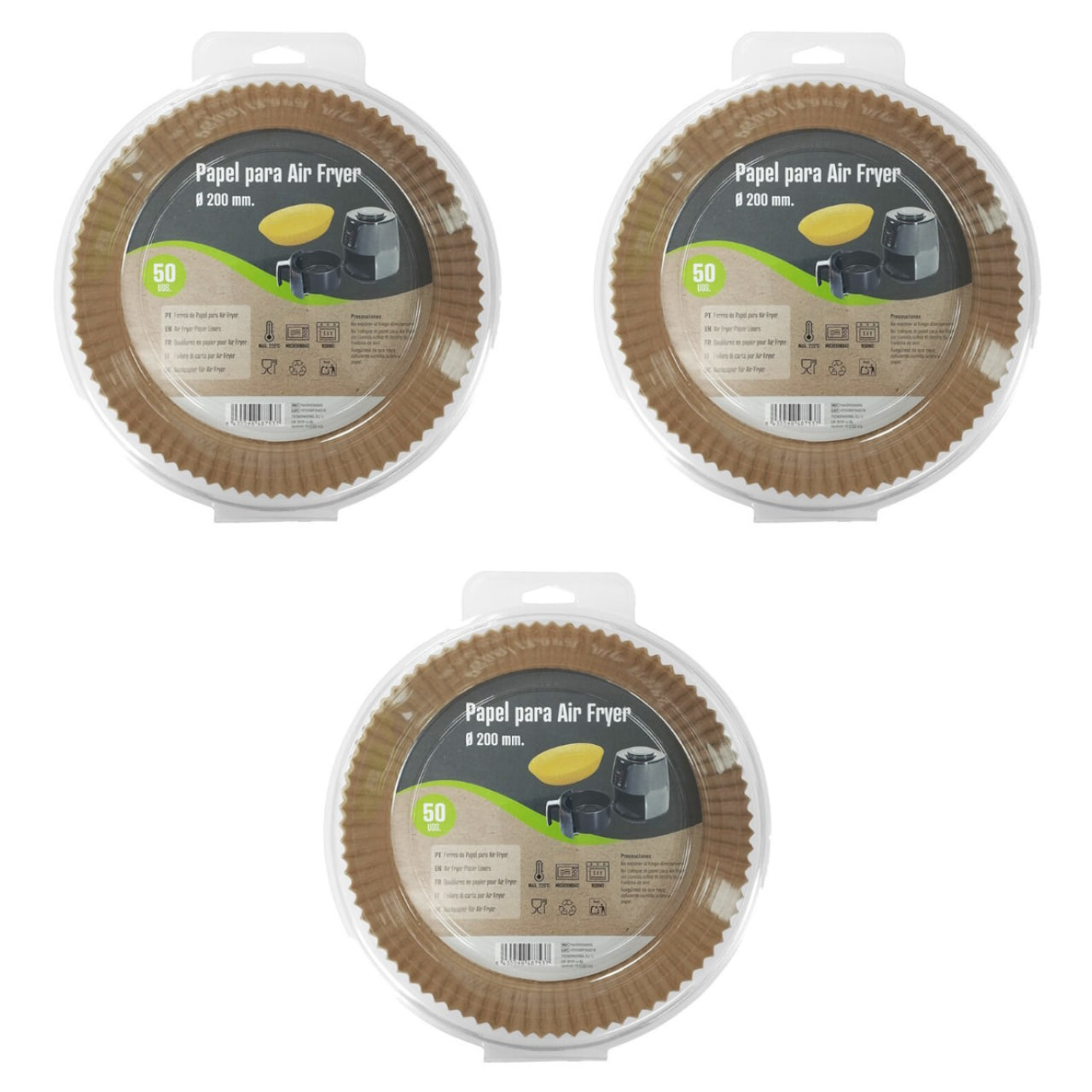 Moldes de papel para freidora de aire redondos de 20 cm Maxi Product (3 paquetes de 50 total 150 und)
