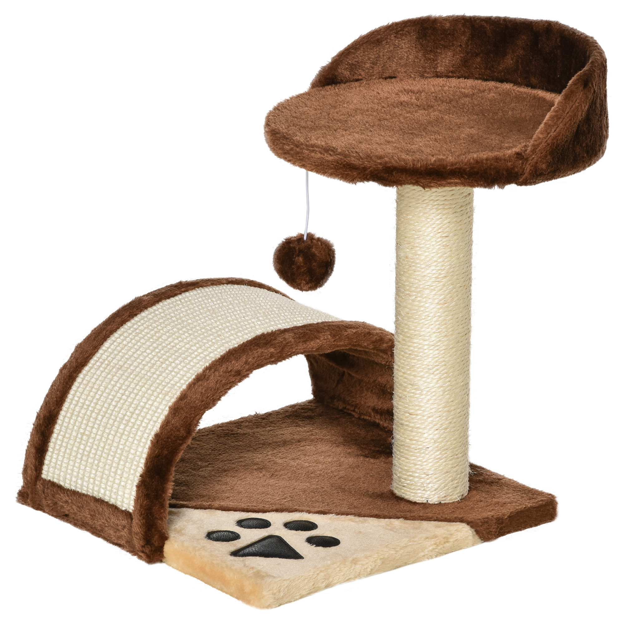 PawHut Árbol Rascador para Gatos Pequeños Altura 46 cm de 2 Niveles Árbol para Gatos con Poste Tablero para Rascar Plataformas y Juguete de Bola Colgante 35,5x37x46 cm Gris Oscuro