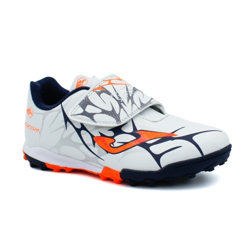Botas fútbol JOMA SUPER COPA JR 2503 TUR para niños con velcro en blanco y marino